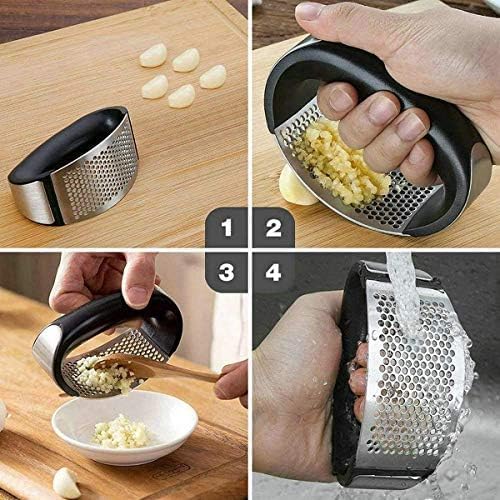 Premium Stainless Steel Garlic Press & Crusher - Heavy Duty Garlic Masher, Chopper & Ginger Press for Kitchen - Easy Clean, Rust-Proof (Black) - Perfect for Cooking, Meal Prep & Restaurants