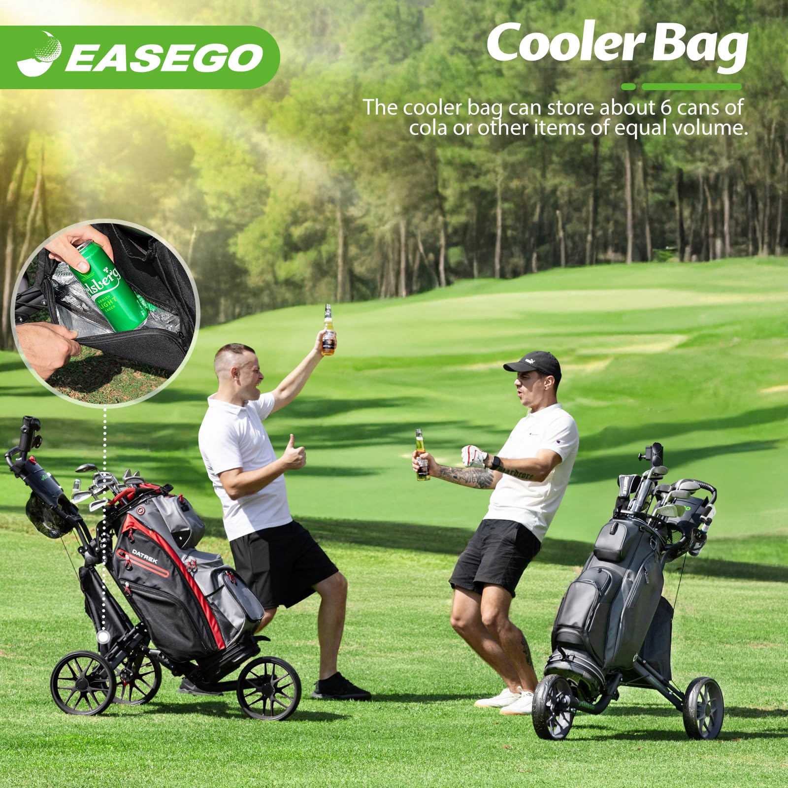 3 Wheel Golf Push Cart - Foldable Golf Bag Cart with Phone Holder, Cup Holder & Umbrella Holder | Compact Quick-Fold Design with Large Wheelbase for All Terrains | Perfect for Golf Courses, Driving Ranges & Outdoor Practice