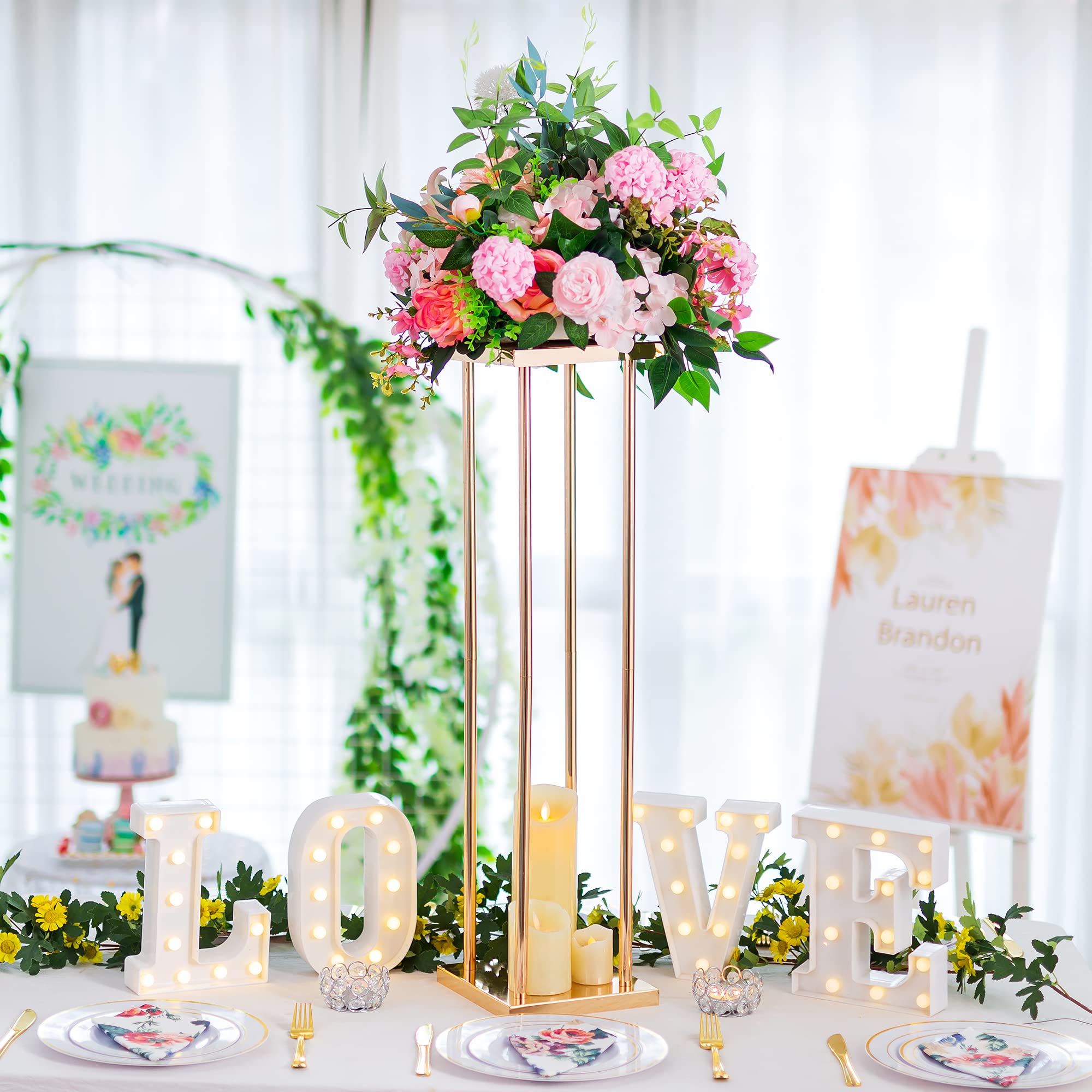 10 Pcs Gold Column Flower Stand - 31.5in Tall Metal Wedding Centerpiece Vases with Geometric Design for Table Decorations, Perfect for Weddings, Birthdays, Events & Home Decor | Elegant Floral Arrangement Displays for Reception Tables and Party Venues