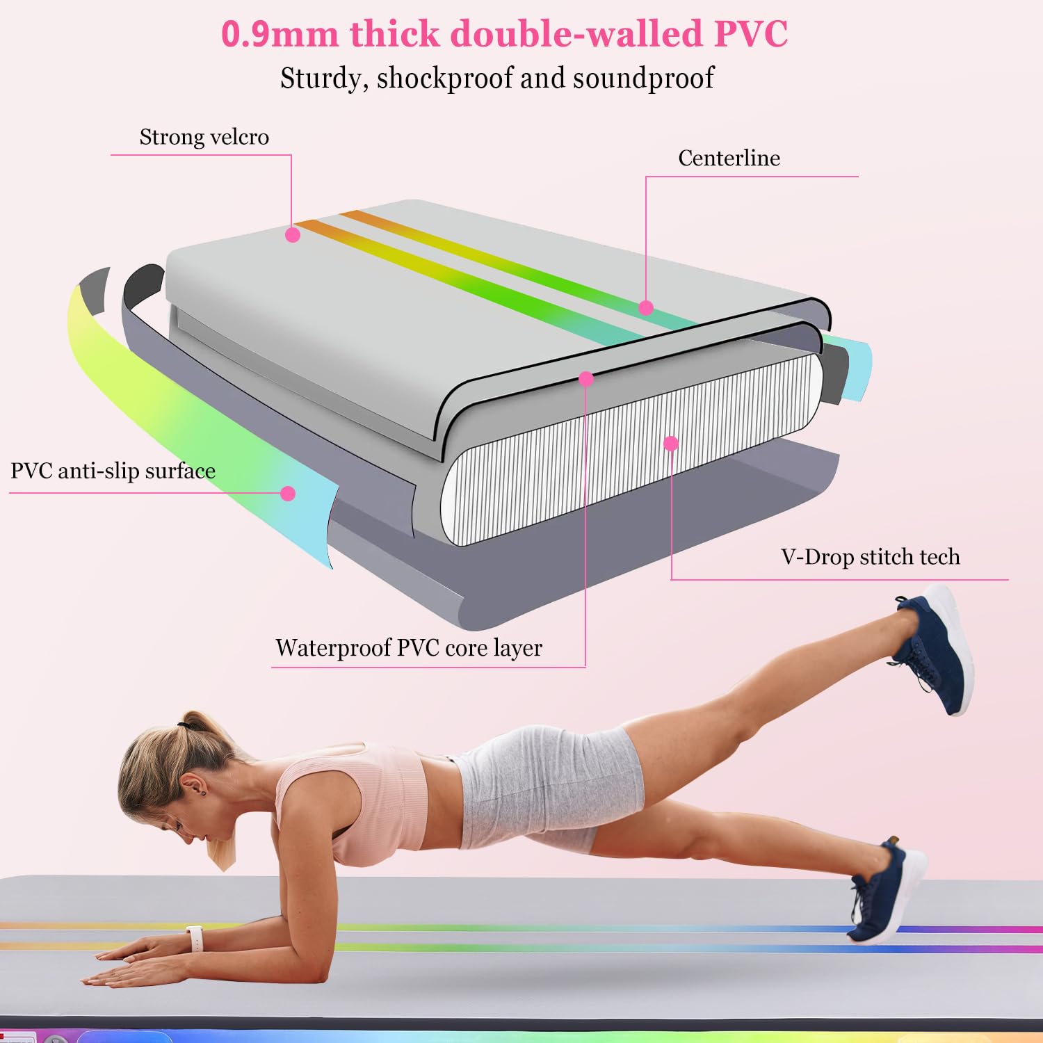Inflatable Air Gymnastics Mat - 10ft/13ft/16ft Tumbling Track with Electric Pump for Home Gym, Cheerleading & Yoga | Perfect for Indoor Training, Beach Workouts & Park Exercises