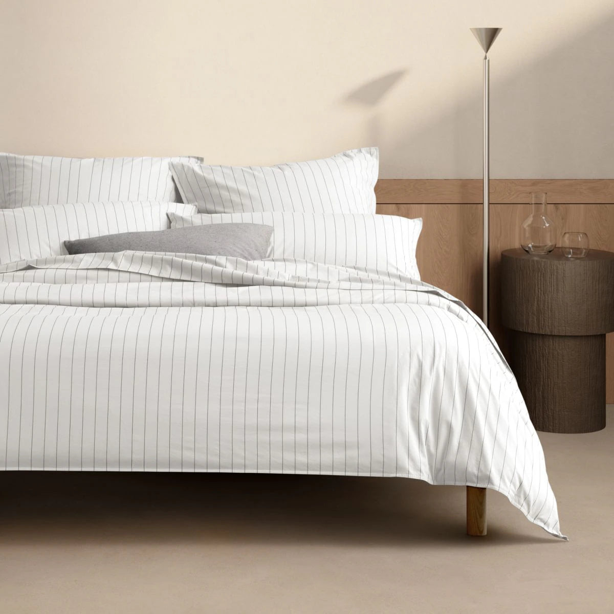 Sheridan Bayley Stripe Washed Percale Quilt Cover Set - White Queen Size, Soft & Breathable Bedding for Comfortable Sleep - Perfect for Master Bedroom, Guest Room & Luxury Hotels