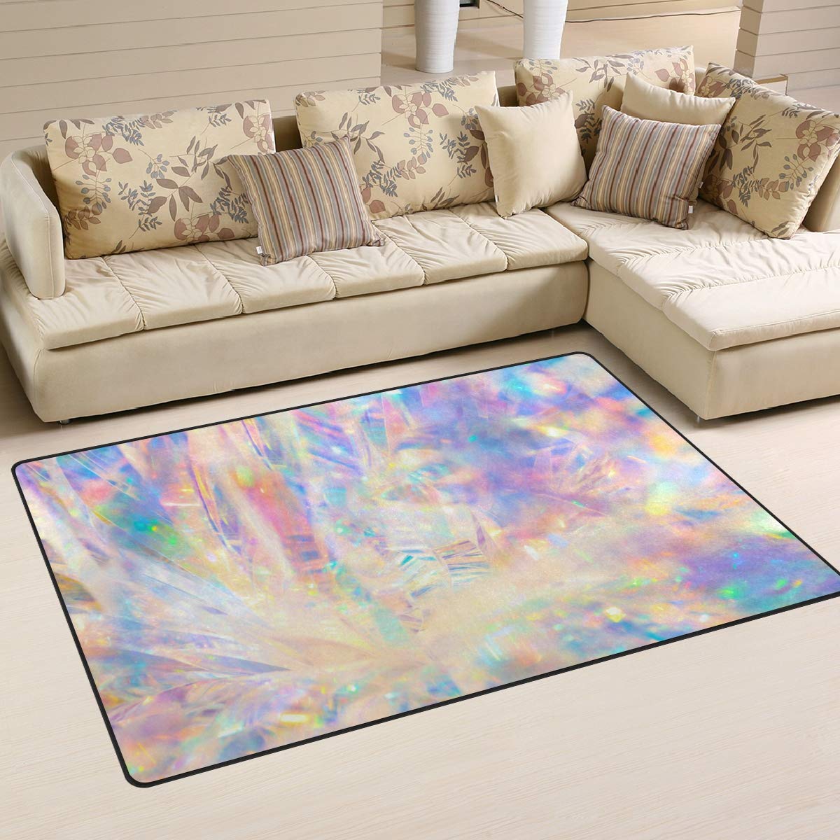 Non-Slip Holographic Iridescent Metallic Rug Pad 5'x3' - Waterproof Floor Protector for Dining Room, Bedroom & Living Room | Adds Shimmer to Home Decor