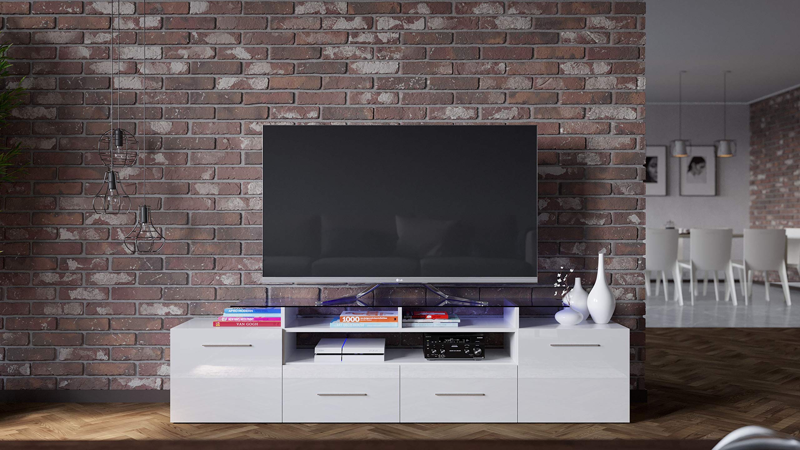 Dora TV Stand for Flat Screen TVs - White Entertainment Center with Storage Shelf | Perfect for Living Room, Bedroom & Home Theater Setup