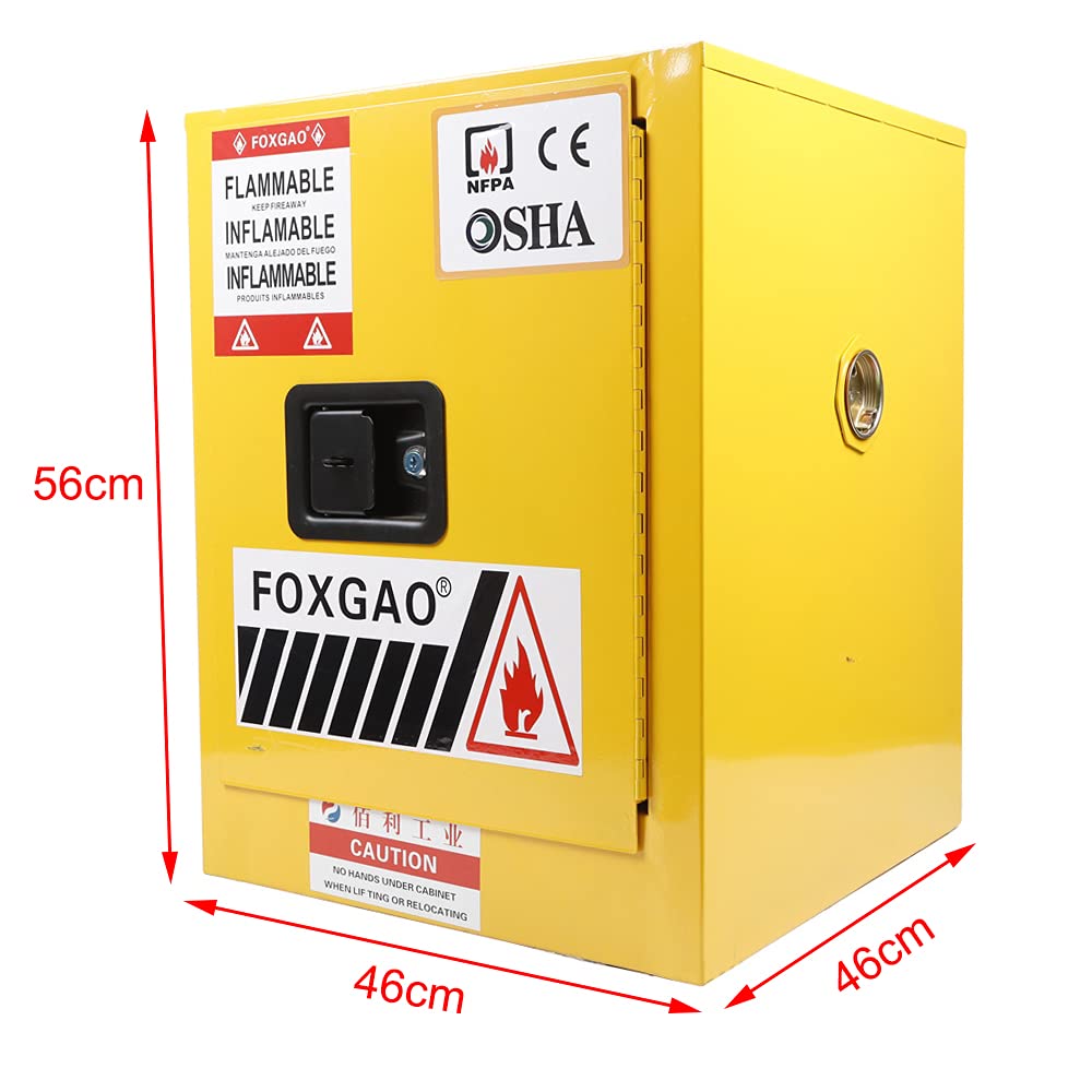 12 Gallon Flammable Safety Cabinet - Yellow Steel Chemical Storage with Adjustable Shelves & Manual Close Door | OSHA Compliant for Workshop, Garage & Laboratory Use