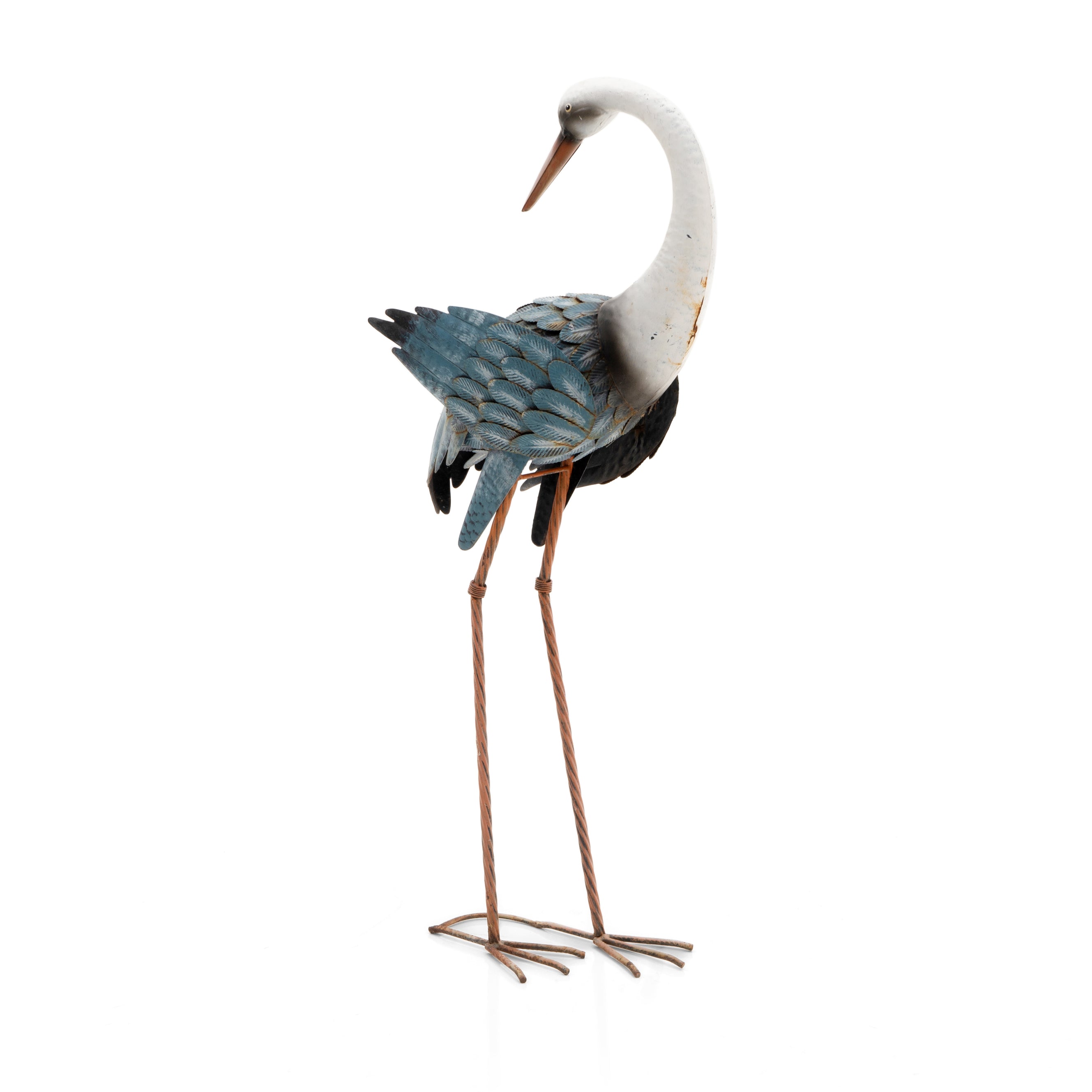 Blue & White Metal Crane Bird Sculpture - Elegant Home & Office Decor, Feng Shui Gift for Living Room, Garden, Wedding - Handcrafted Artwork for Indoor & Outdoor Use