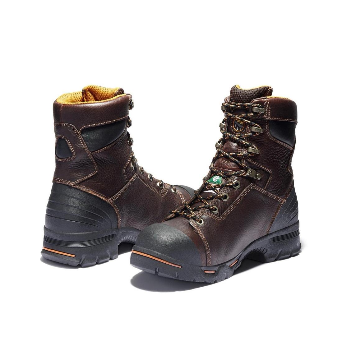 Endurance 8 Inch Steel Toe Work Boots for Men - Brown Safety Shoes with Slip Resistant & Electrical Hazard Protection - Ideal for Construction, Warehouse & Industrial Work