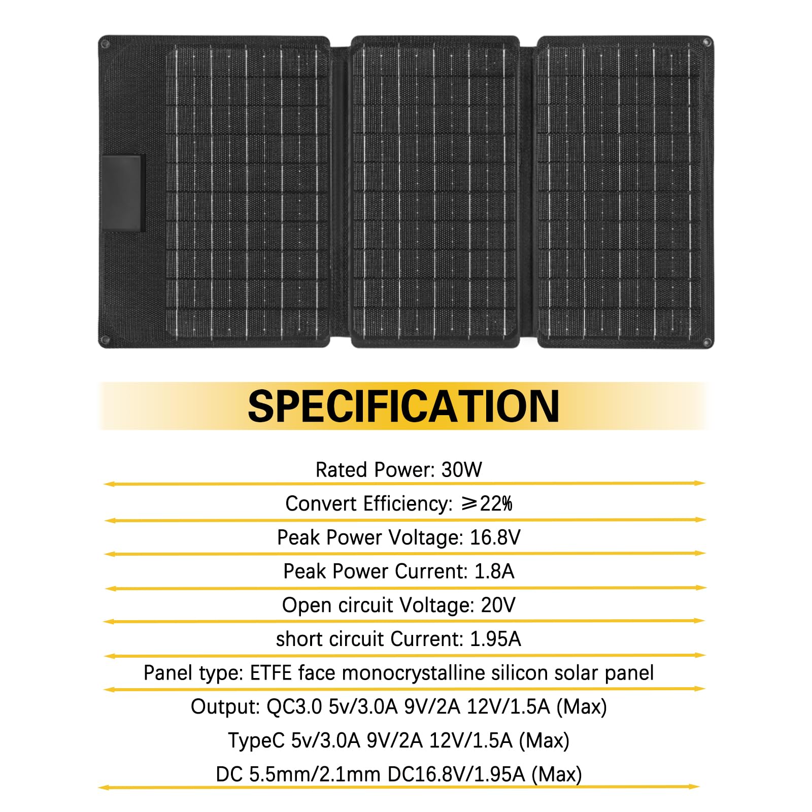 30W Foldable Solar Panel Kit - Monocrystalline Solar Charger with 12V DC/USB/USB-C PD Ports | IPX4 Waterproof Portable Power for RV, Camping, Hiking, Emergency & Off-Grid Living