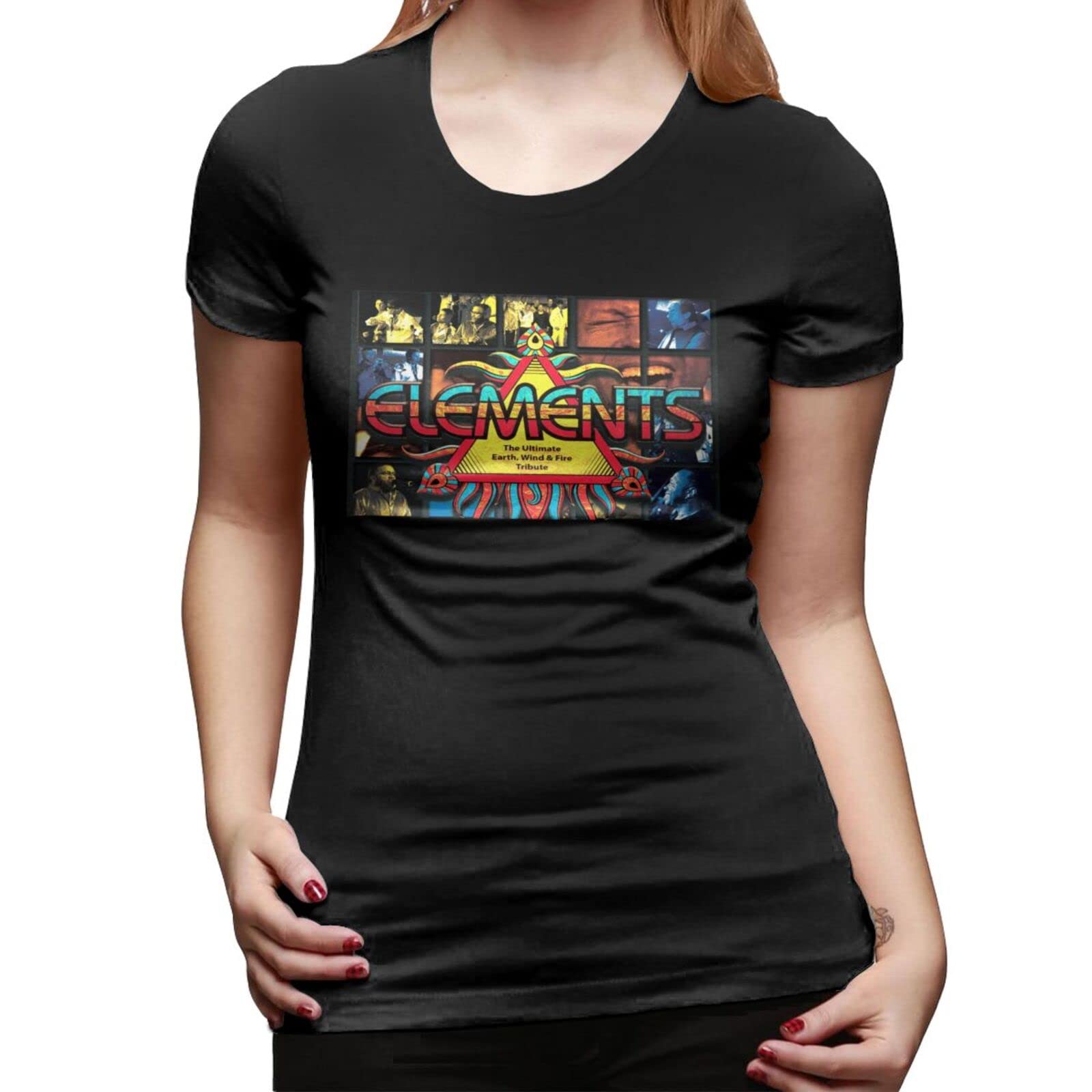 Earth, Wind & Fire Band T-Shirt for Women - Vintage Distressed Short Sleeve Crewneck Tee - Moisture Wicking Workwear (Black, X-Large) - Perfect for Concerts, Music Festivals & Casual Wear