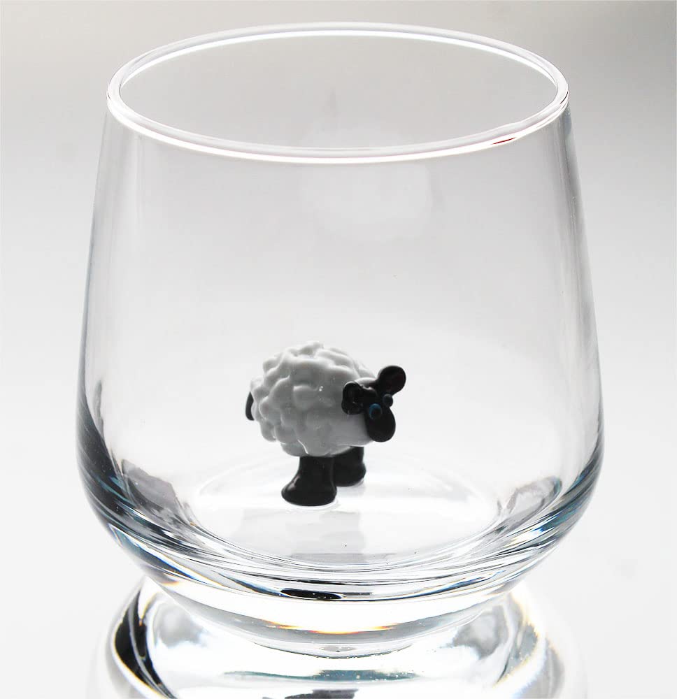 3D Cute Sheep Inside Drinking Glass Cup - Handmade Glass Animal Figurine Stemless Wine Glass for Water, Juice, Milk & Beverages - Unique Easter Gift for Kids, Boys & Girls - Perfect for Parties, Home Decor & Collectibles
