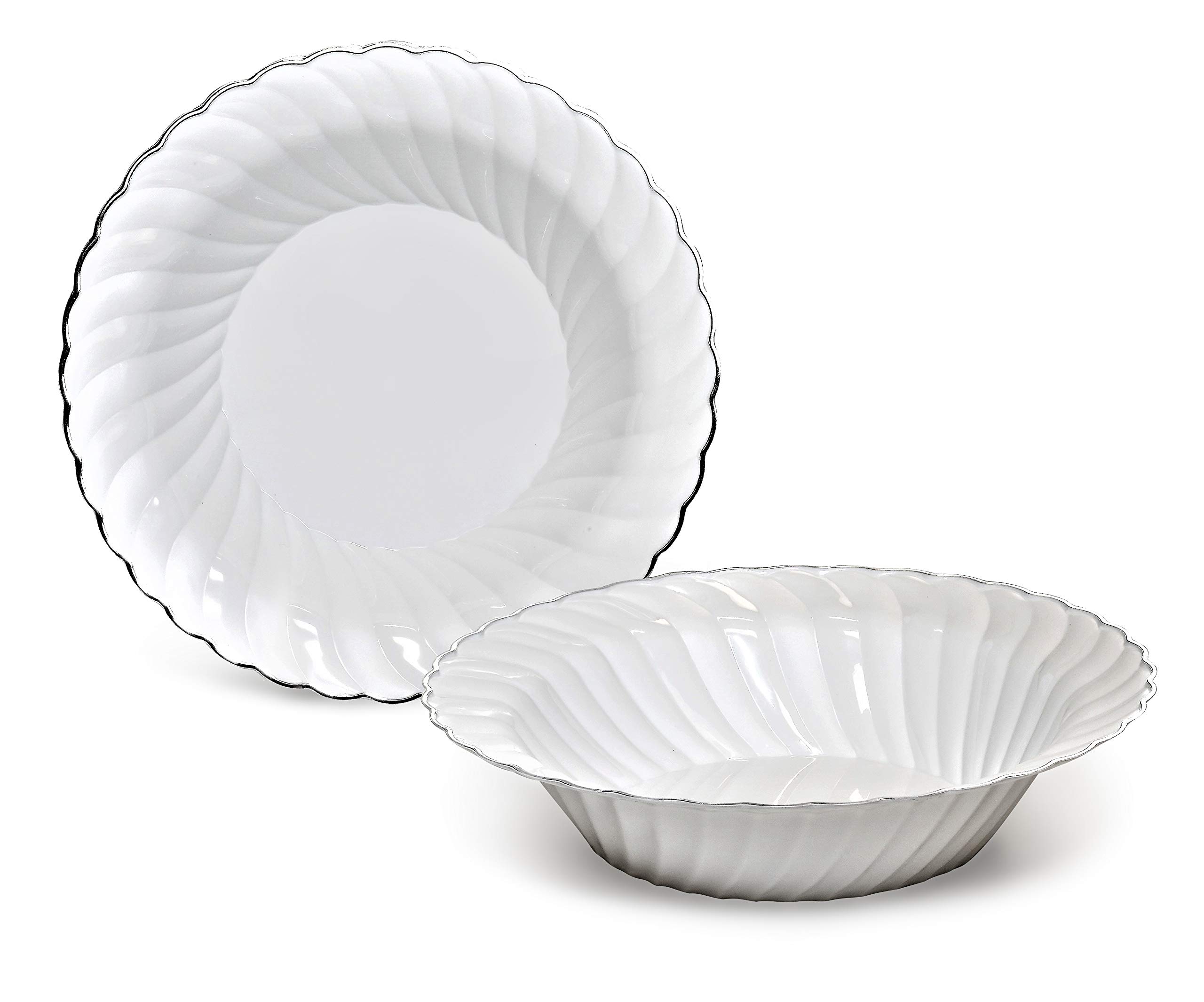 240 Pack Heavyweight Disposable Plastic Bowls - 12oz Soup Bowls for Weddings & Parties (Elegant White & Silver Blossom Design) | Perfect for Catering, Events, Picnics & Family Gatherings