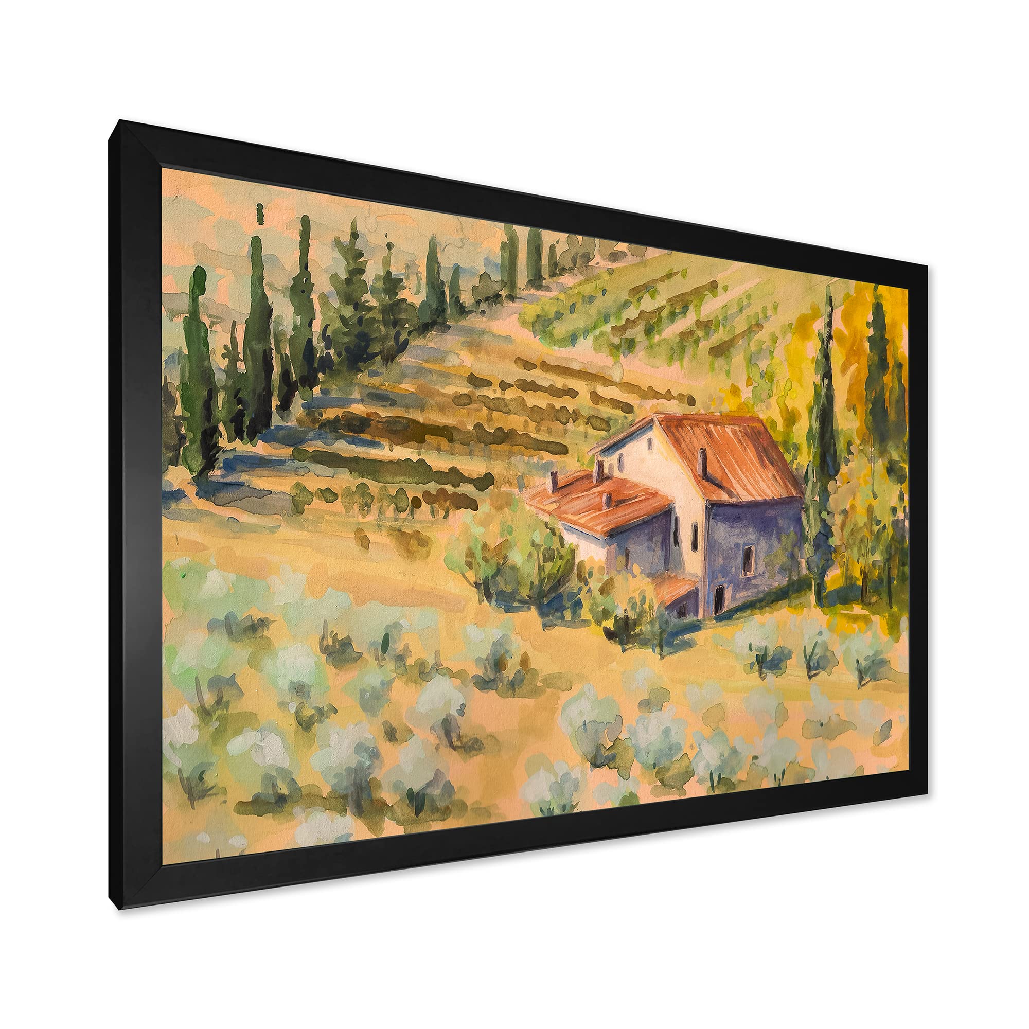 DesignQ Little Farm In Countryside Framed Wall Art - Rustic Farmhouse Decor for Living Room, Bedroom & Kitchen