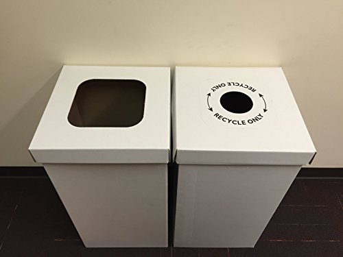 Eco-Friendly Disposable Cardboard Trash & Recycling Bins with Lids & Trash Bags - 10-Pack White Waste Containers for Home, Office & Event Cleanup