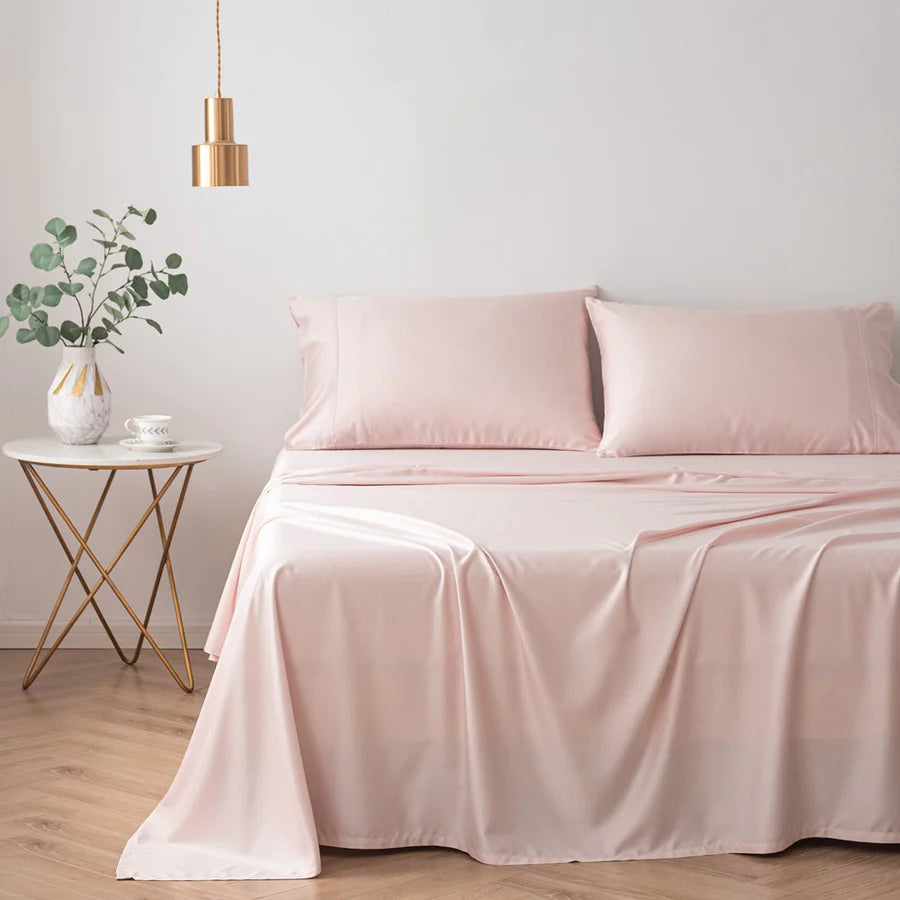 Premium Madeleine Hotel Linen Bamboo Cotton Sheets Set - Soft & Breathable Bedding Collection in Blush Pink for Luxury Hotels & Home Use