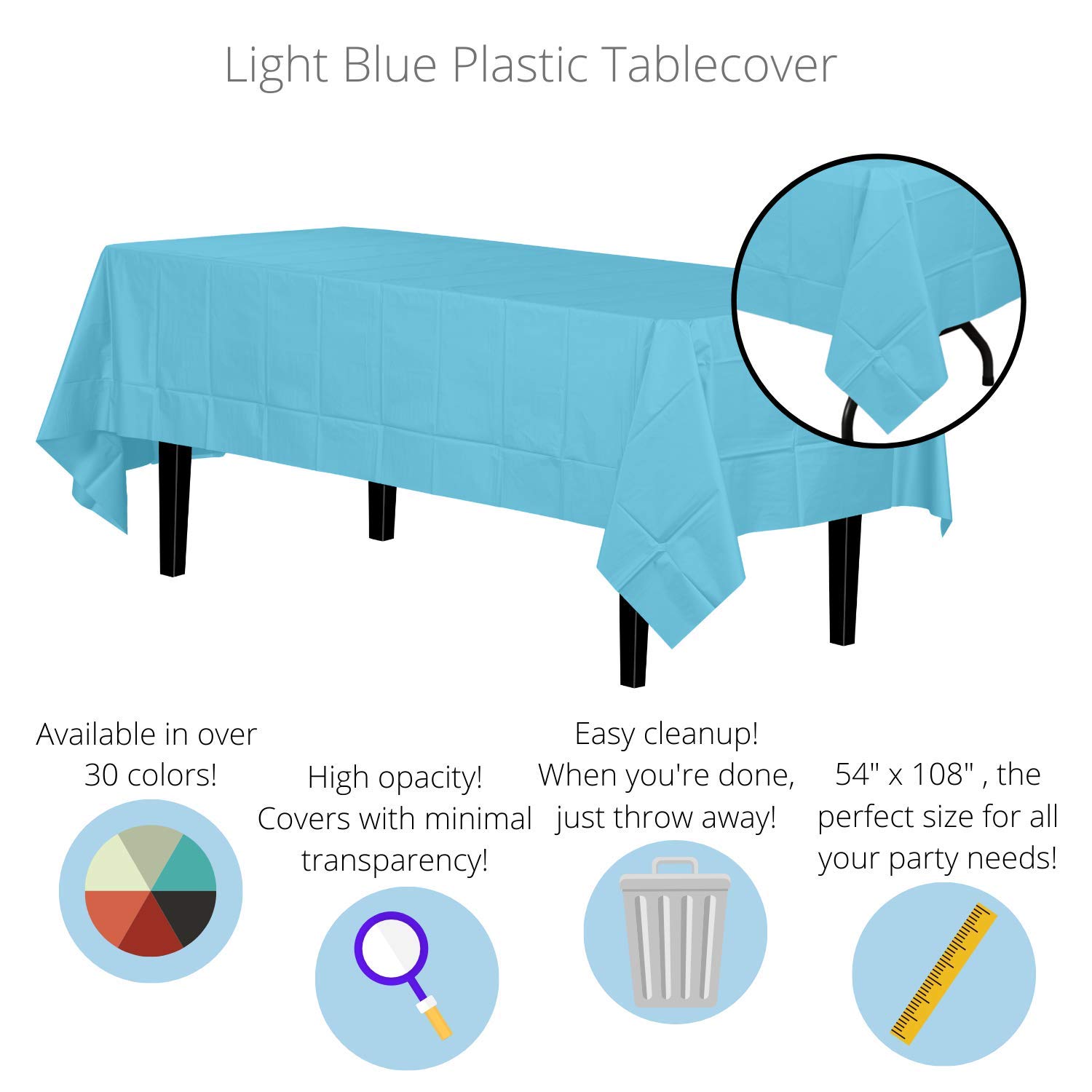 Premium Light Blue Plastic Table Cover - Waterproof & Wrinkle-Resistant for Parties, Picnics, and Outdoor Events