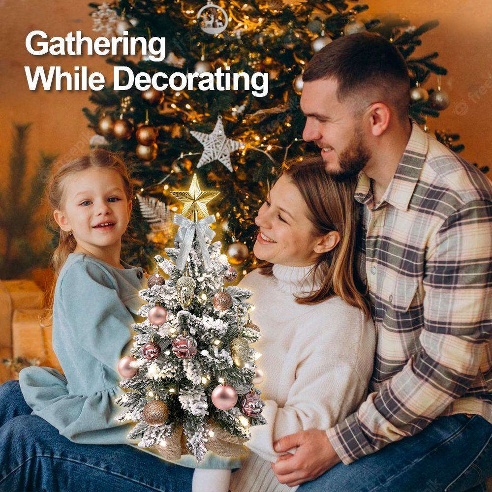 22in Flocked Snow Tabletop Christmas Tree with LED Lights - Mini Artificial Red Xmas Tree Decor for Home, Office, Party & Holiday Decoration | Perfect for Tabletops, Desks, Mantels & Holiday Displays
