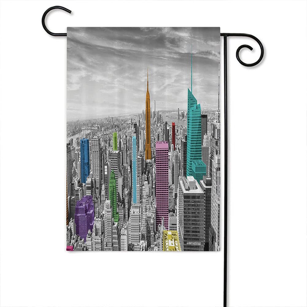 Wondertify New York Cityscape Garden Flag - Monochrome Urban Architecture Double Sided Yard Decor - 12x18 Inch Colorful Outdoor Flag for Porch, Lawn & Home Decoration - Perfect for City Lovers & Urban Garden Themes