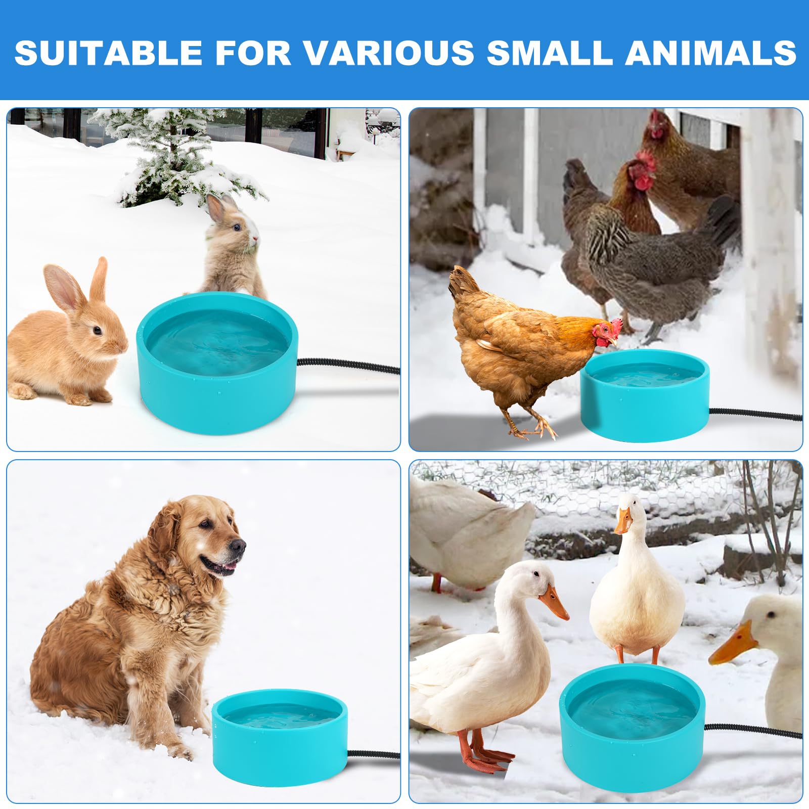 3.2L Heated Pet Water Bowl for Dogs & Cats - Outdoor Anti-Freeze Thermostatic Heated Dog Bowl for Winter - Large Heated Water Dish for Chicken, Duck, Goose, Rabbit - Perfect for Backyard, Kennel, and Farm Use