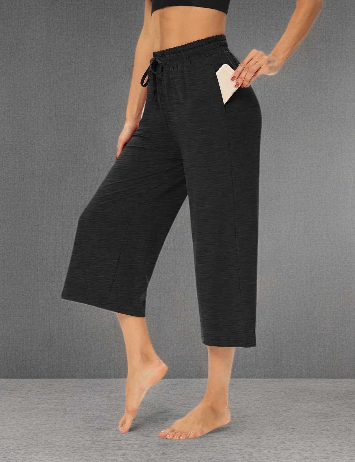DIBAOLONG Women's Capri Pants - Loose Yoga Pants with Wide Leg, Drawstring Waist & Pockets - Comfy Lounge Pajama Sweatpants for Yoga, Workout & Home Relaxation