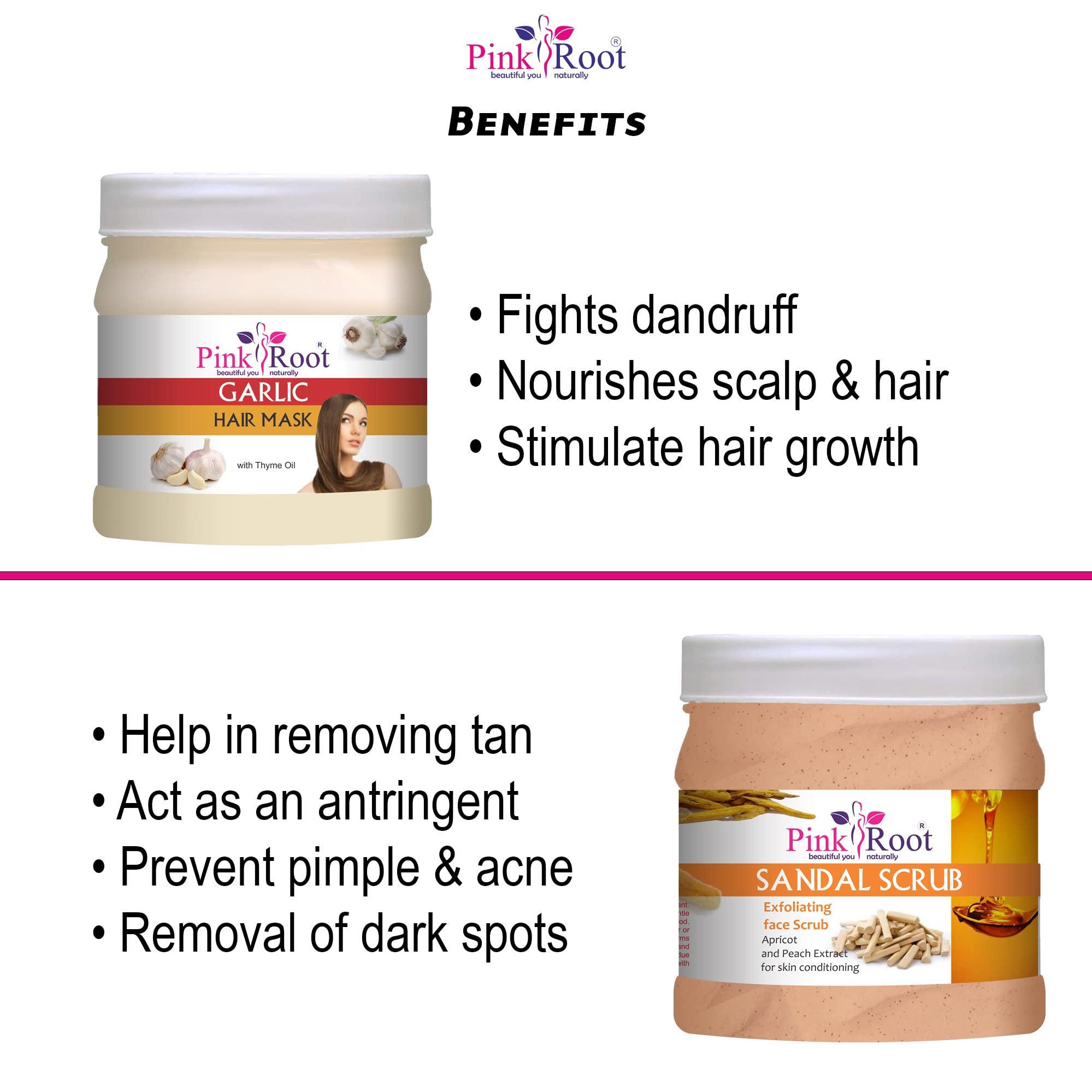 Pink Himalayan Root Sandal Scrub 500g with Garlic Hair Mask 500g - Exfoliating Body Scrub & Nourishing Hair Treatment for Spa Day at Home