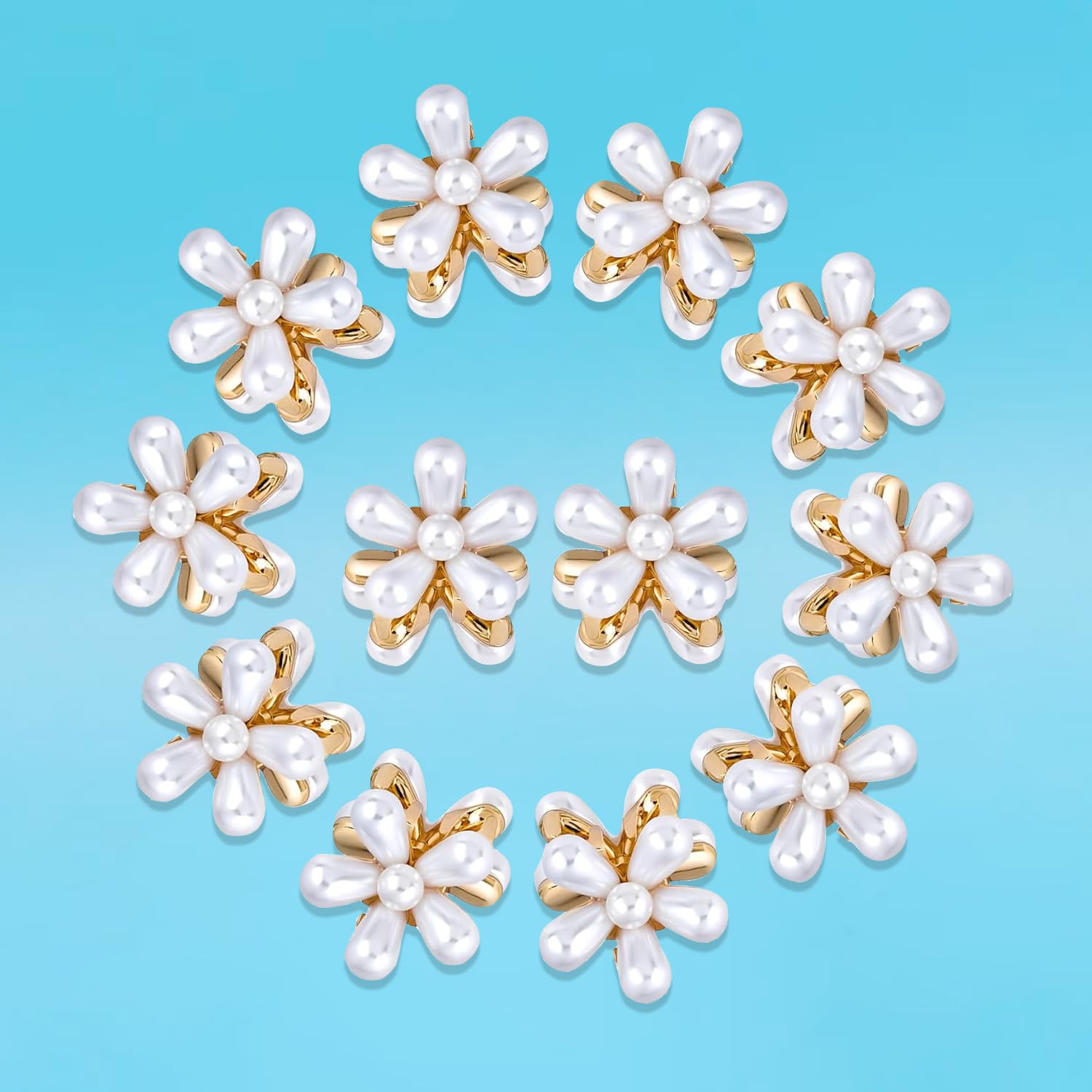 Myra Collection Small Cute Pearl Hair Clips - Floral Design Artificial Hair Claws for Women & Girls (Pack of 10) | Perfect for Weddings, Parties, and Everyday Hair Accessories