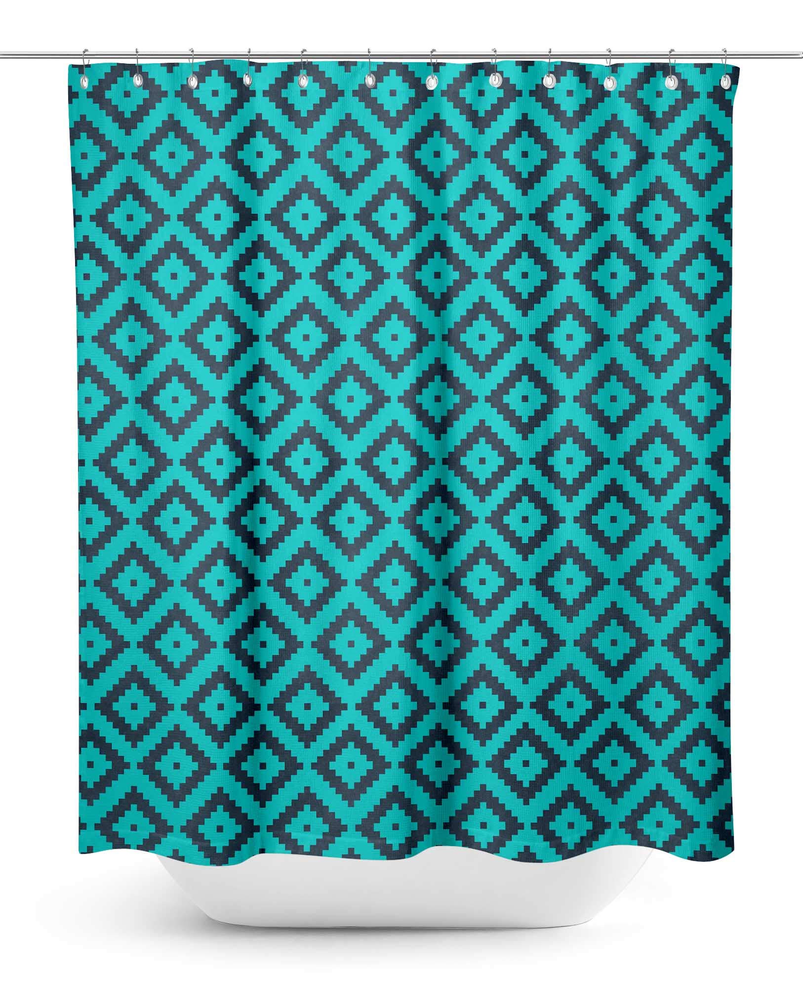Stylish Green Square Geometric Bathroom Shower Curtain - Waterproof & Mold Resistant - 60 x 70 Inches - Perfect for Modern Bathrooms & Spa-Like Showers