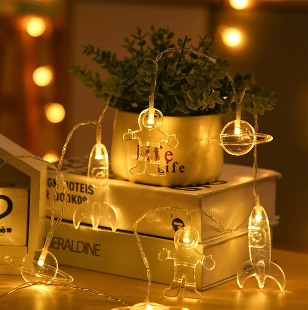 20 LED Astronaut Spaceship Rocket String Lights - 10FT Warm White Kids Room Decor for Bedroom, Nursery, Christmas, Patio & Garden Party (Perfect for Children's Bedroom, Birthday Parties & Holiday Decorations)