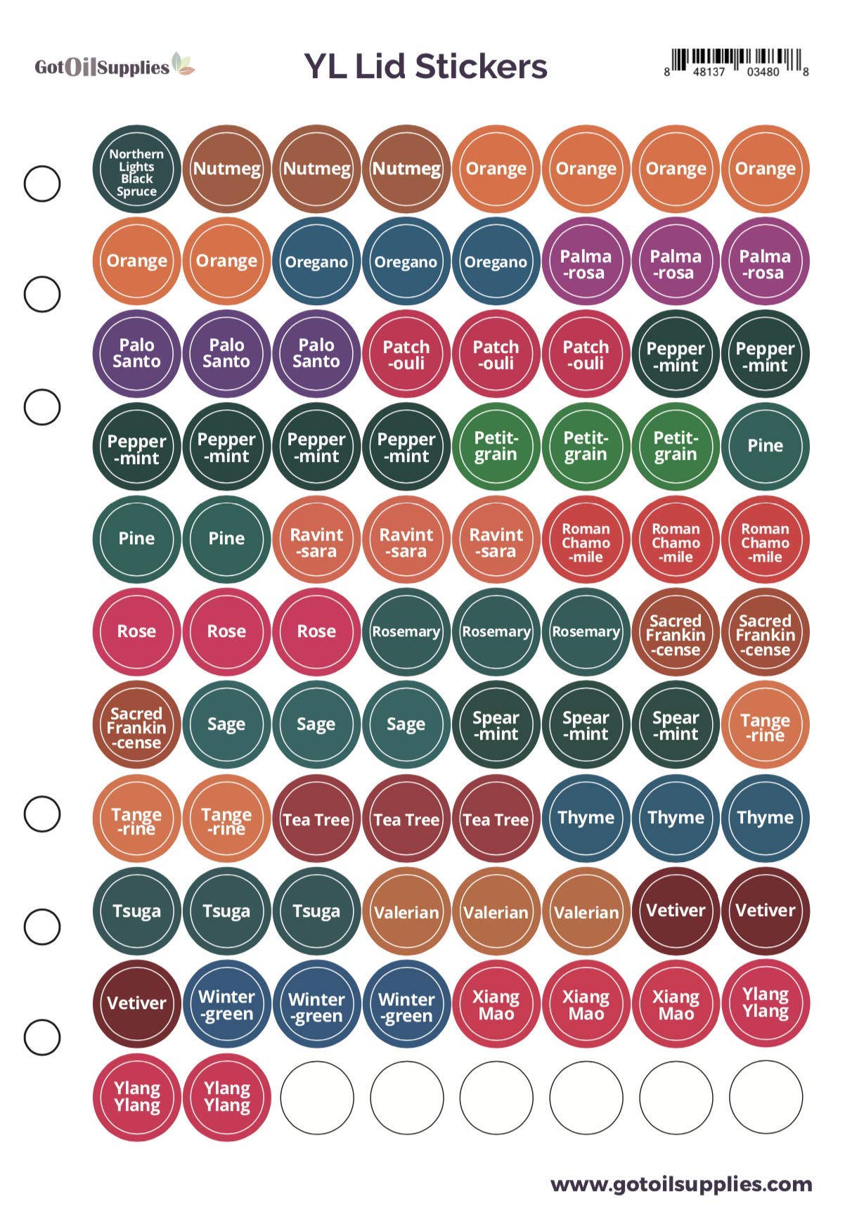 Young Living Essential Oil Bottle Cap Stickers - 7 Sheets (616 Labels) for Aromatherapy Containers | Waterproof & Durable Lid Stickers | Perfect for Organizing YL EO Bottles at Home, Spa or Yoga Studio