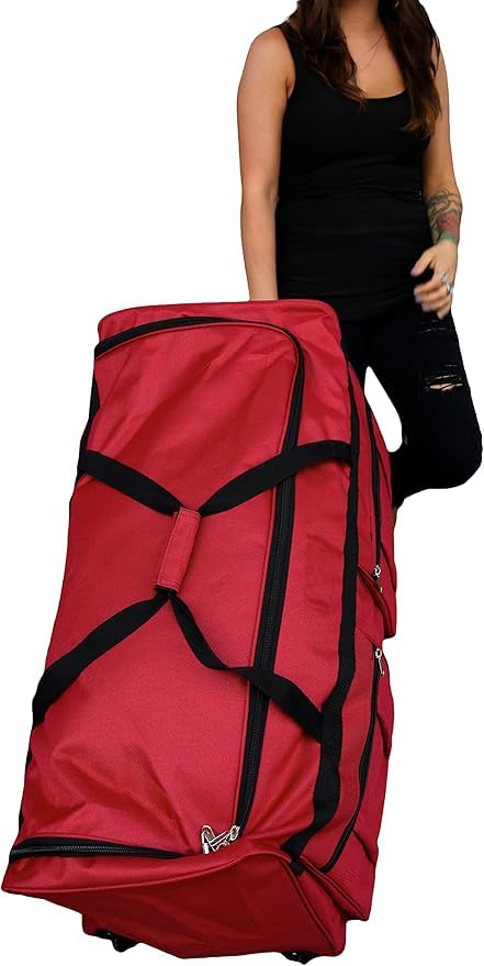 36-inch Heavy Duty Rolling Duffle Bag with Wheels - XL Travel Luggage, Hockey Equipment Bag with Rollers (Fuchsia) - Perfect for Air Travel, Sports Gear Storage & Gym Workout Essentials