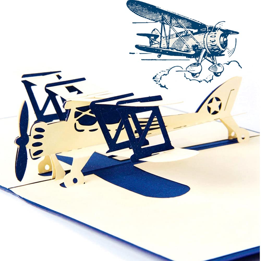 3D Blue Plane Pop Up Greeting Card for Father's Day, Birthday, Retirement - Perfect Gift for Dad, Husband, Son, Brother | Unique Handmade Paper Craft for Special Occasions & Celebrations