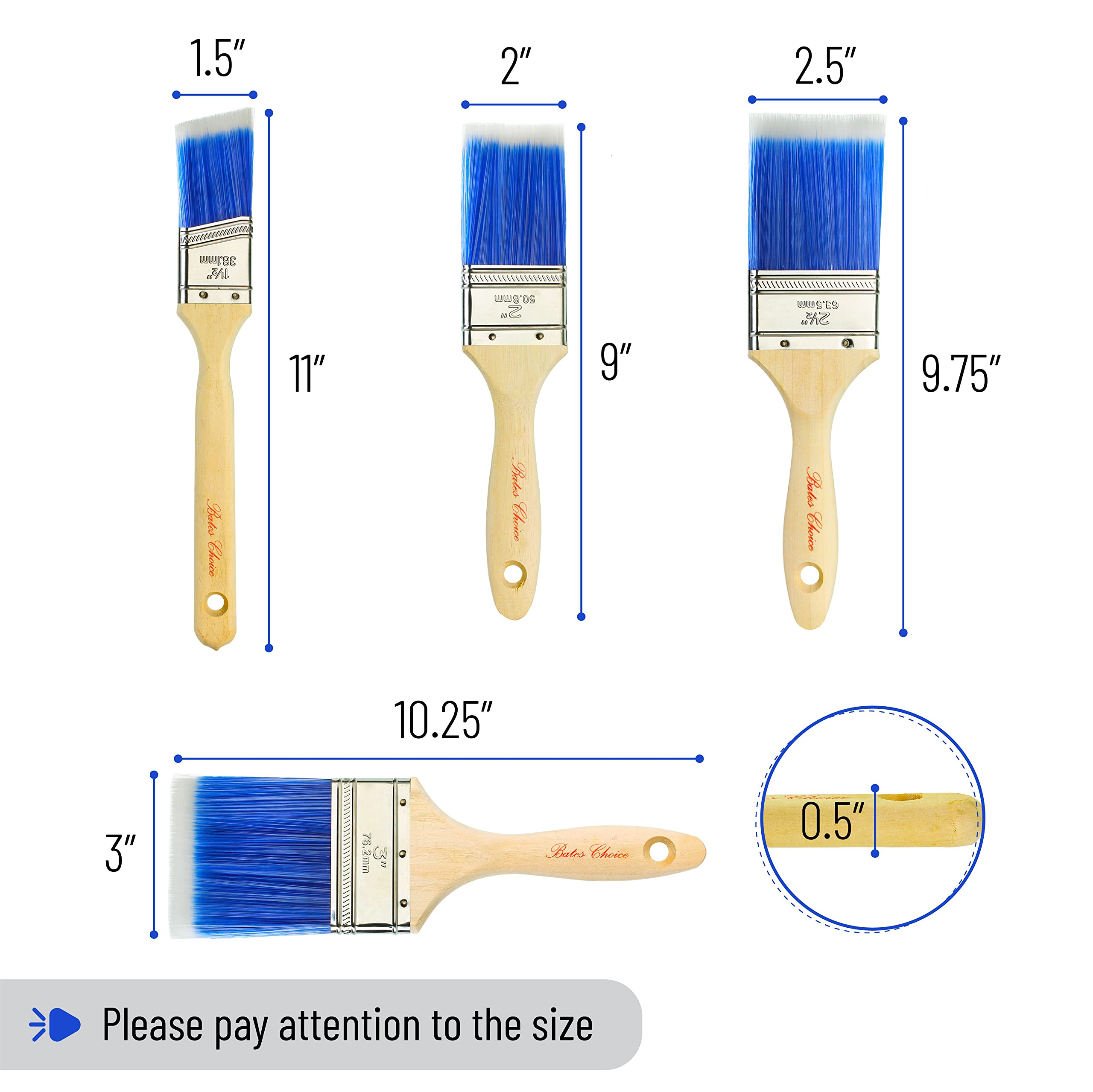 Bates Professional Paint Brushes Set - 4 Pack with Treated Wood Handles for Oil, Acrylic & Watercolor Painting | Perfect for Trim Work, Crafts & DIY Home Projects