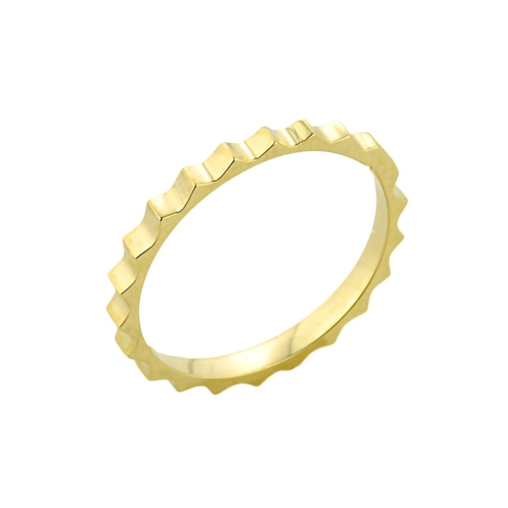 Stackable 14k Yellow Gold Gear Cut Mid Finger Knuckle Rings - Modern Contemporary Jewelry for Women | Perfect for Layering, Everyday Wear & Special Occasions