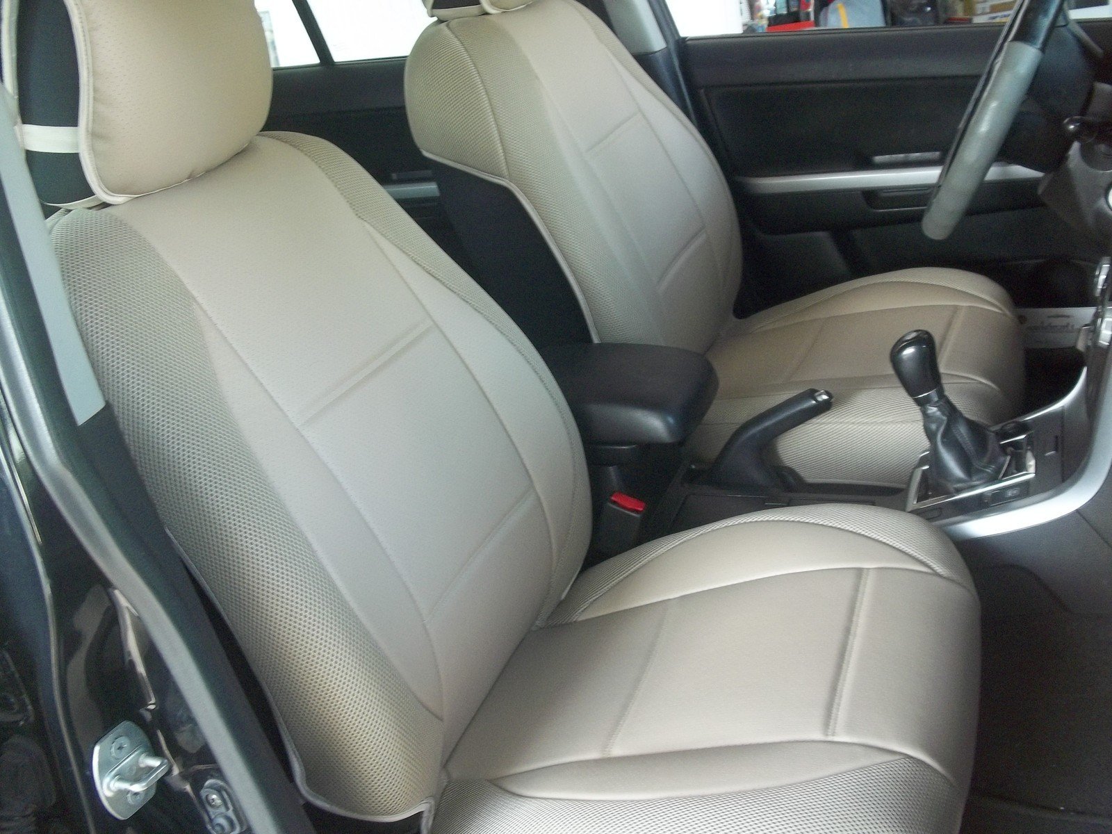 Premium Custom Car Seat Covers for Honda Fit/Jazz 2014+ - Mix Leatherette & Synthetic Material in All-Tan Beige | Durable Protection & Comfort Upgrade for Daily Commutes & Road Trips