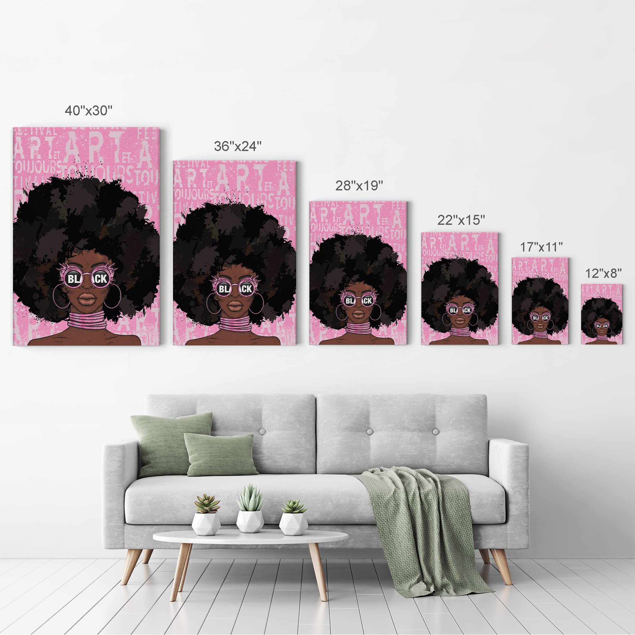Afro Woman Canvas Wall Art Print - African American Pop Art Pink Graffiti Girl with Black Sunglasses - 12x8 Inch Ready to Hang Home Decor for Living Room, Bedroom & Bathroom - Perfect for Vanity Spaces & Black Culture Themed Interiors