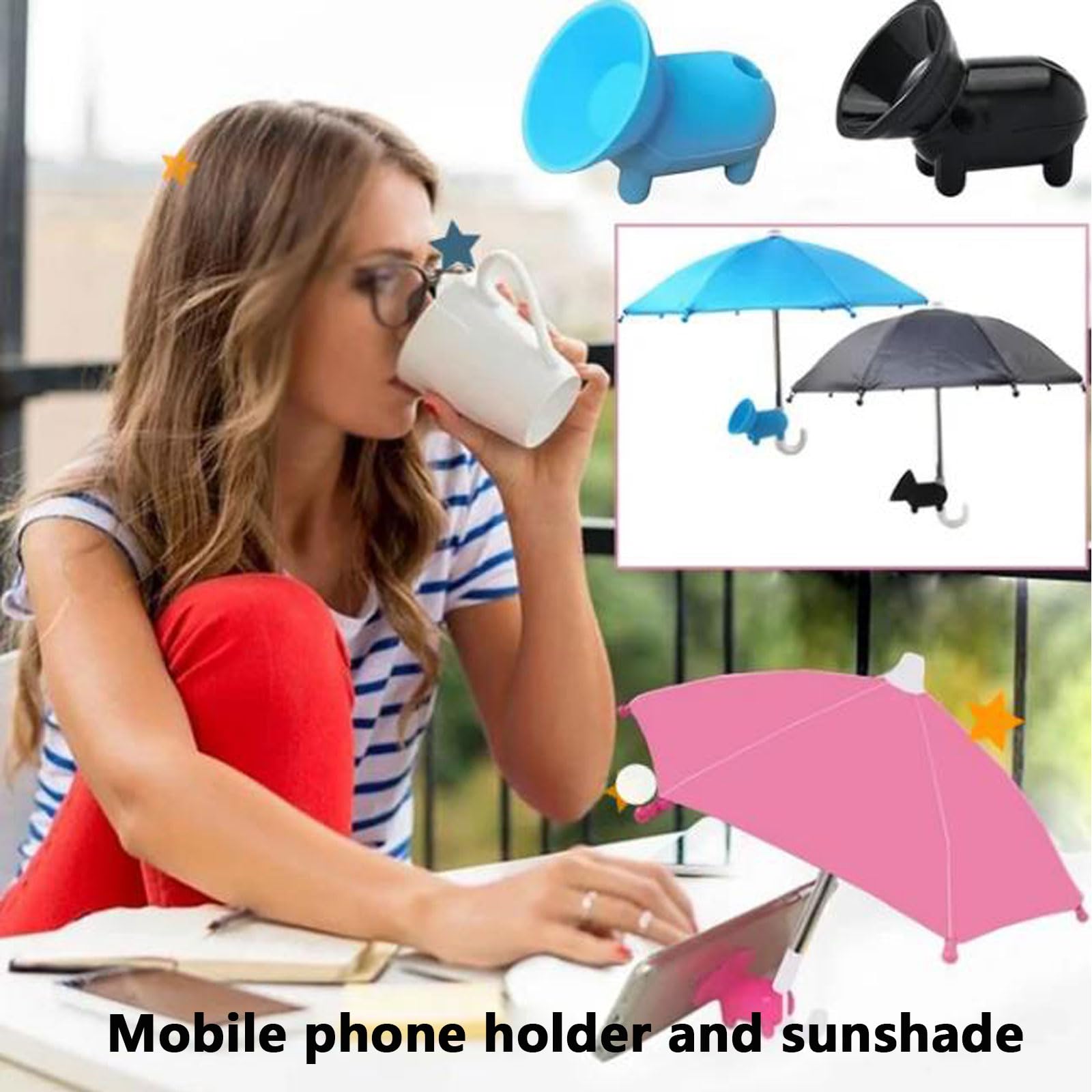 UV Protection Suction Cup Phone Umbrella - Mini Sun Shade Stand for Cell Phones, Perfect for Outdoor Activities, Beach, and Travel