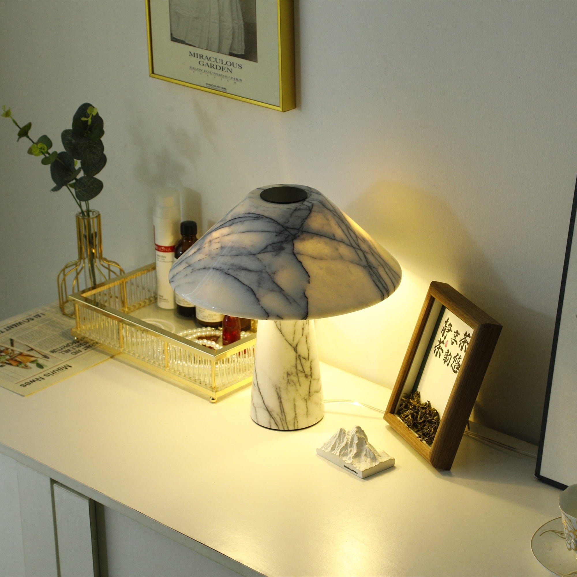 Elegant Marble Table Lamp for Living Room & Bedroom - Modern Marbella Design with Adjustable Brightness, Perfect for Home Decor & Reading Light