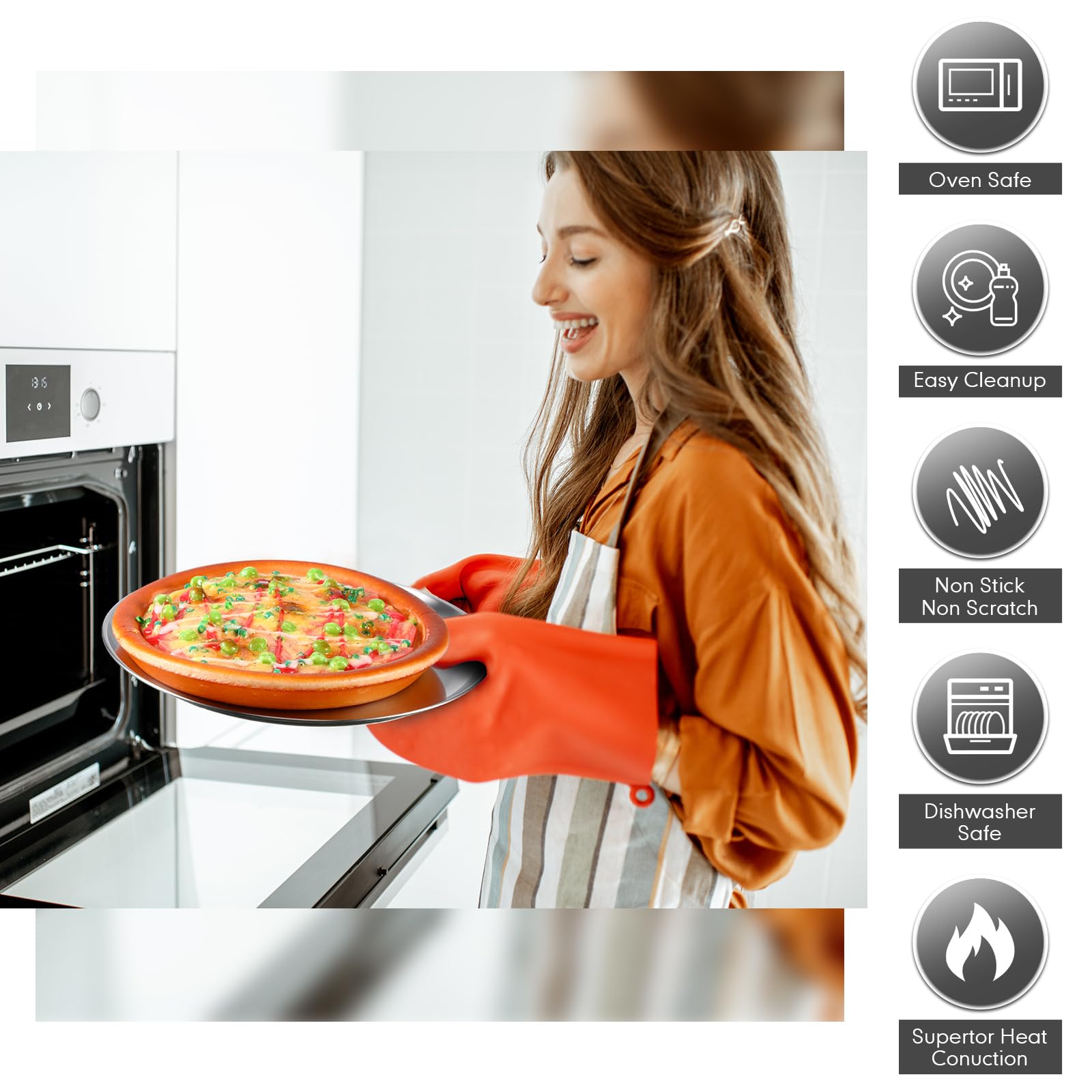 Thenshop 8-Piece 8-Inch Stainless Steel Pizza Pan Set - Round Baking Pans for Oven, Kitchen, Restaurant | Heavy Duty, Reusable & Easy Clean (Silver) | Perfect for Homemade Pizza, Cookies, Bread & Party Baking