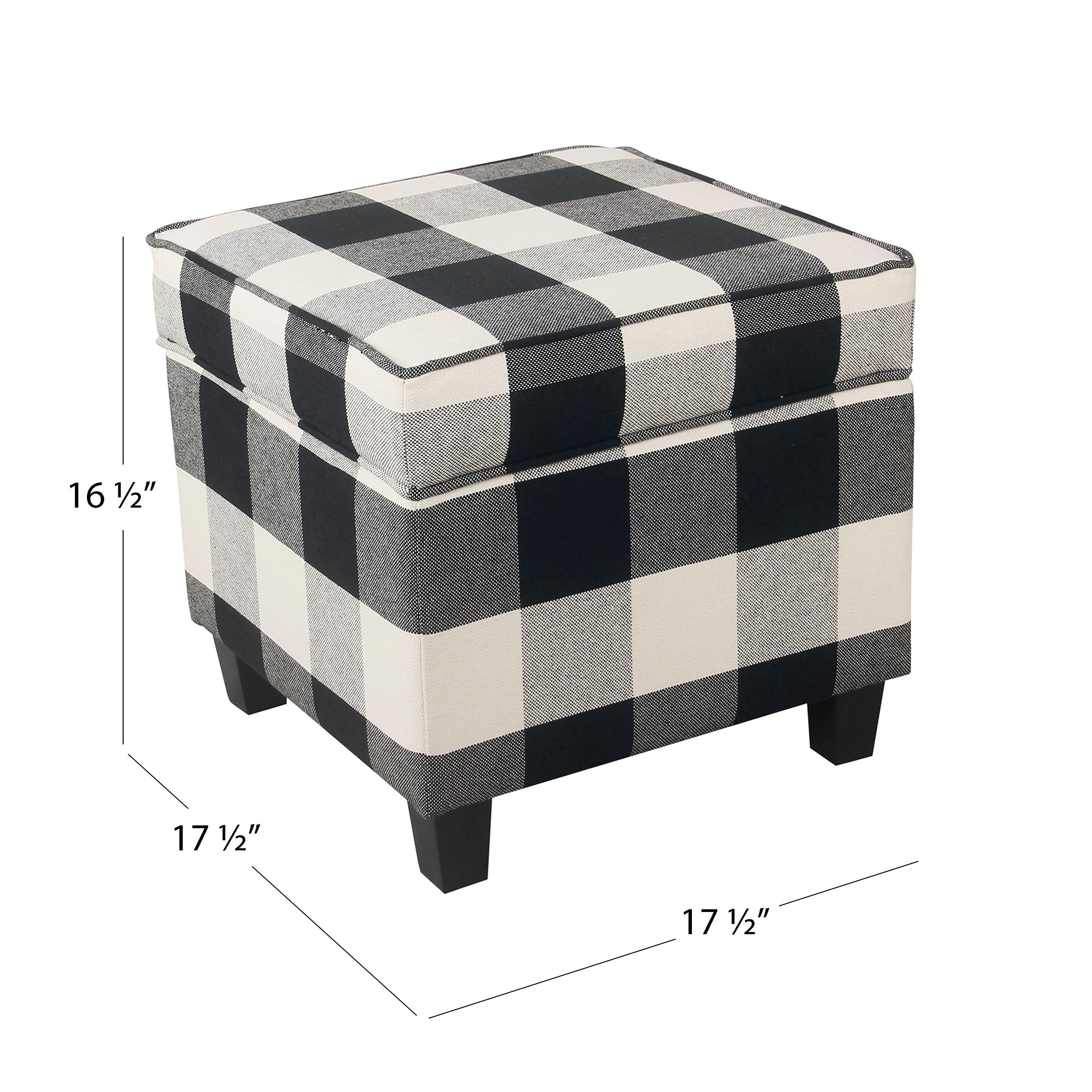 HomePop Classic Square Storage Ottoman with Lift Off Lid - Large Black Plaid Ottoman for Living Room & Bedroom | Home Decor Storage Bench for Shoes, Blankets & Toys | Perfect for Small Space Organization