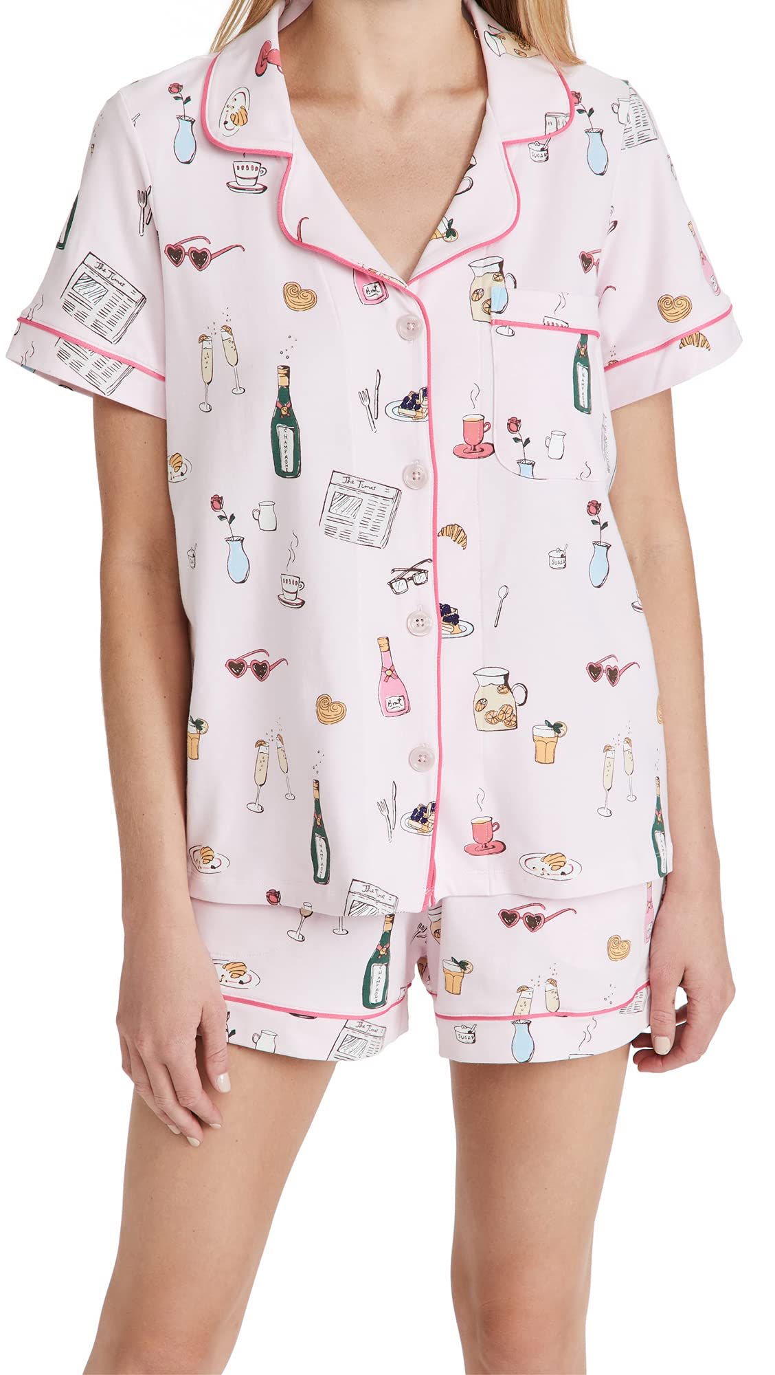 BedHead Pajamas Women's Let's Do Brunch Shorty PJ Set - Soft Cotton Sleepwear for Women, Cute Short Sleeve Pajama Set with Shorts - Perfect for Lounging, Sleepovers & Relaxing at Home
