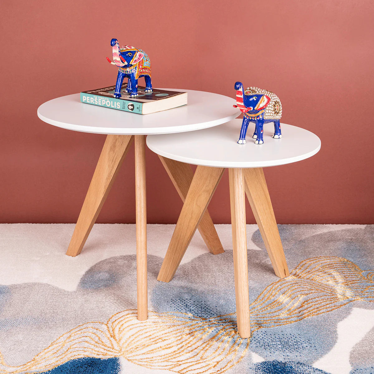Scandinavian Glider Nesting Table Set of 2 - Modern Side Tables for Living Room, Bedroom & Office - Space Saving Coffee Tables with Smooth Gliding Motion