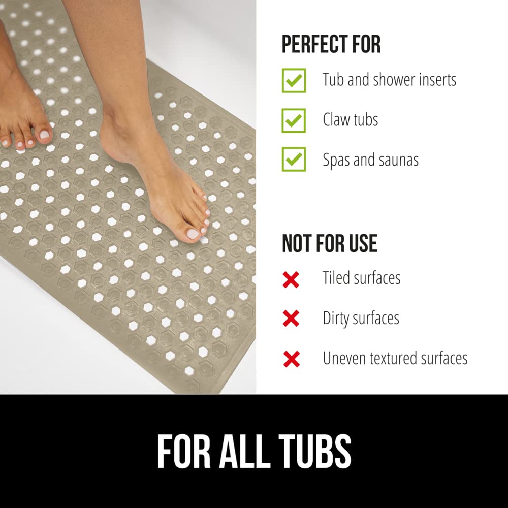 GORILLA GRIP Non-Slip Bathtub Shower Mat with Suction Cups - Machine Washable Bath Mat with Drain Holes - Soft Anti-Slip Tub Floor Liner for Bathroom Safety (35x16 Inch, Beige) - Perfect for Kids, Elderly & Wet Bathroom Floors