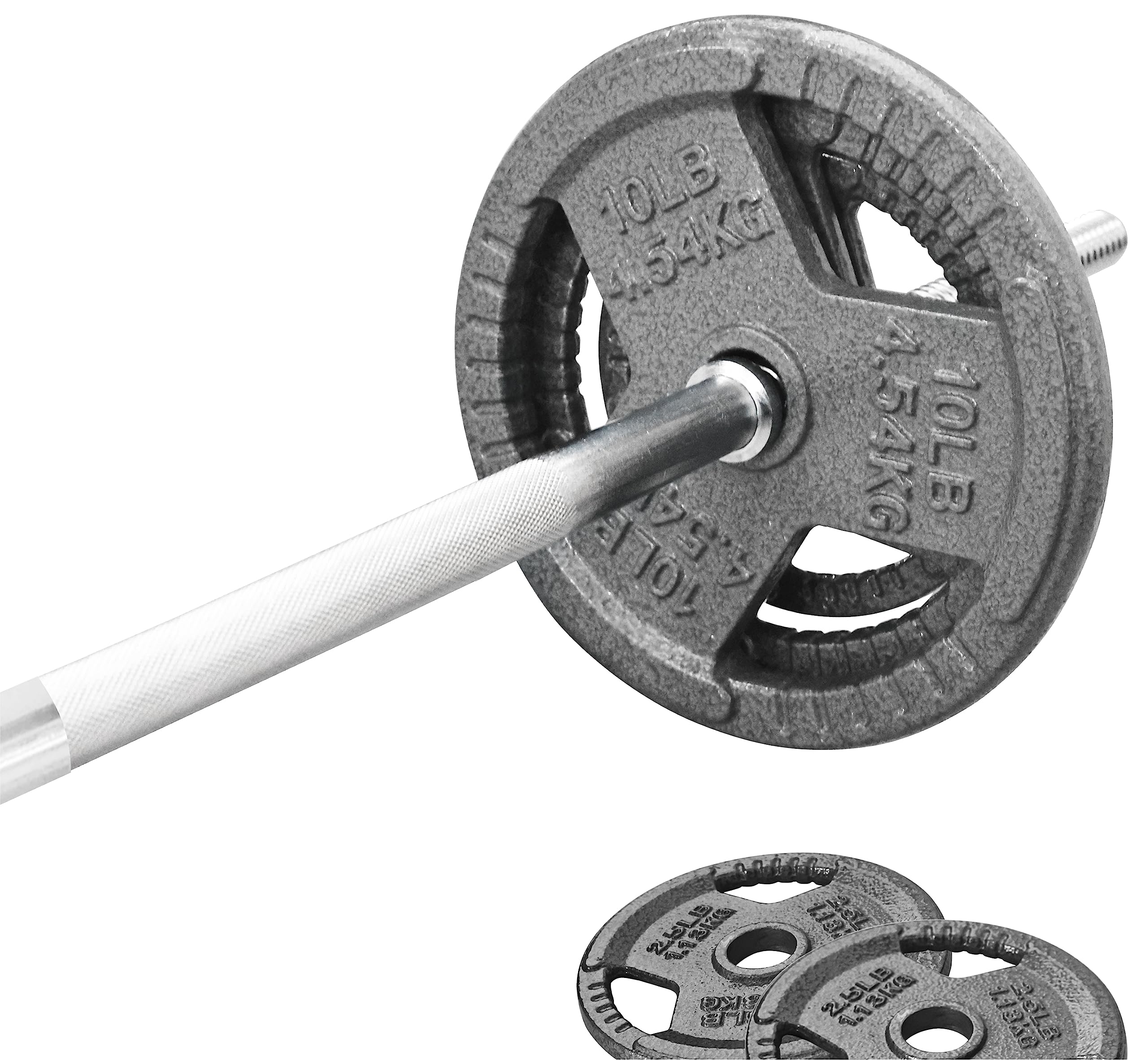 Cast Iron Standard Weight Plates Set - 45 lbs (35 lbs Plates + 10 lbs Barbell) with 5FT Standard Barbell & Star Locks - Strength Training & Home Gym Equipment for Weightlifting, CrossFit & Fitness Workouts