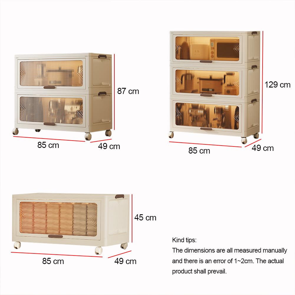 Stackable Clear Plastic Storage Bins with Magnetic Doors & Lids - Foldable Organizer Box for Clothes, Snacks, Books - Perfect for Closet, Nursery, Office & Home Organization
