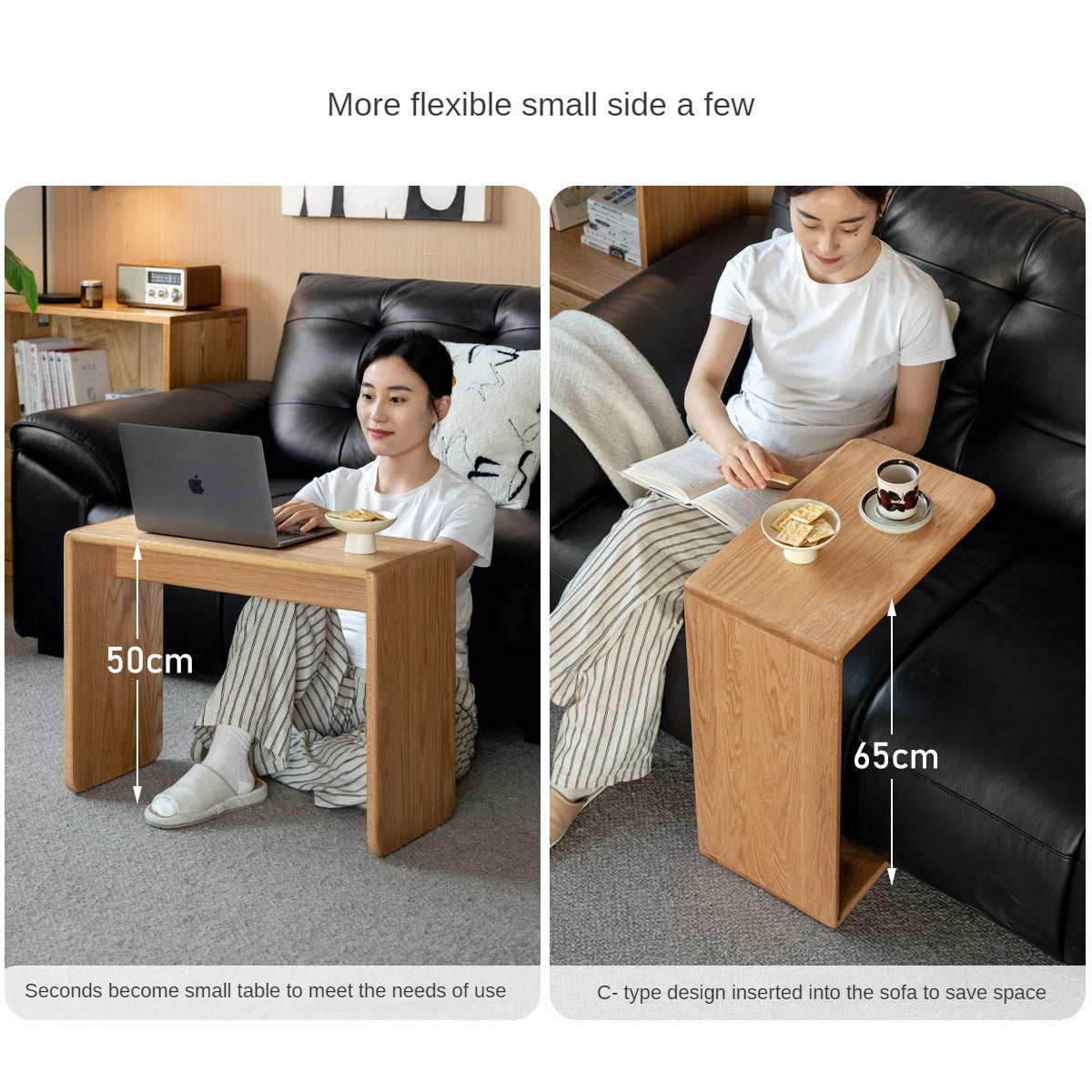 Solid Oak Wood C-Shaped Side Table - Multifunctional End Table for Living Room, Bedroom, or Office - Perfect for Holding Drinks, Books, and Decor