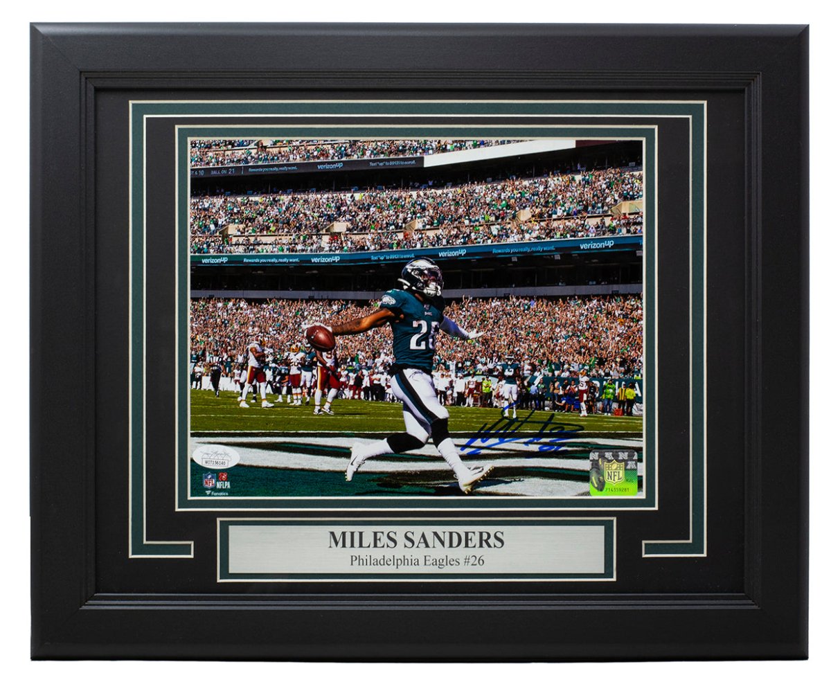 Authentic Miles Sanders Signed Framed 8x10 Photo - Philadelphia Eagles Touchdown Moment with JSA ITP Certificate - Perfect for Eagles Fans, Sports Memorabilia Collectors & Man Cave Decor