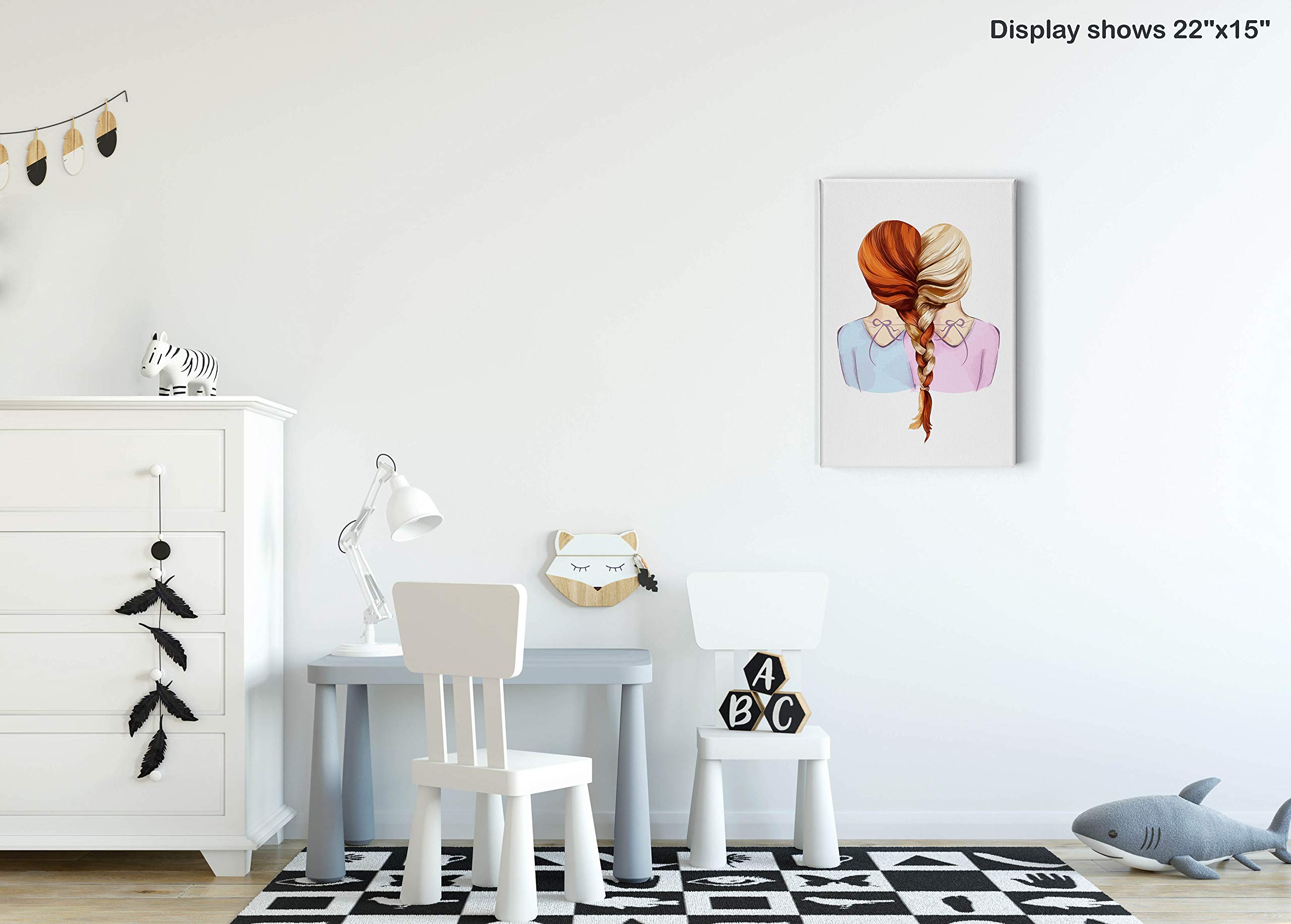 Smile Art Design Lovely Redhead and Blonde Girl Braid Canvas Print - 28x19 Inch Kids Room Wall Art, Nursery Decor, Baby Room Decoration - Ready to Hang, Made in USA | Perfect for Children's Bedrooms, Playrooms & Gift Ideas