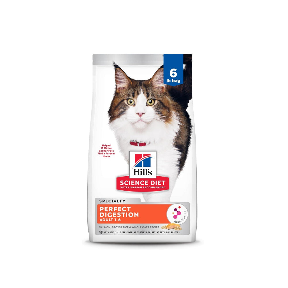 Hill's Science Diet Perfect Digestion Salmon Adult Dry Cat Food for Sensitive Stomachs - Supports Healthy Digestion & Nutrient Absorption for Cats 1-6 Years Old - Ideal for Indoor Cats with Hairball Issues
