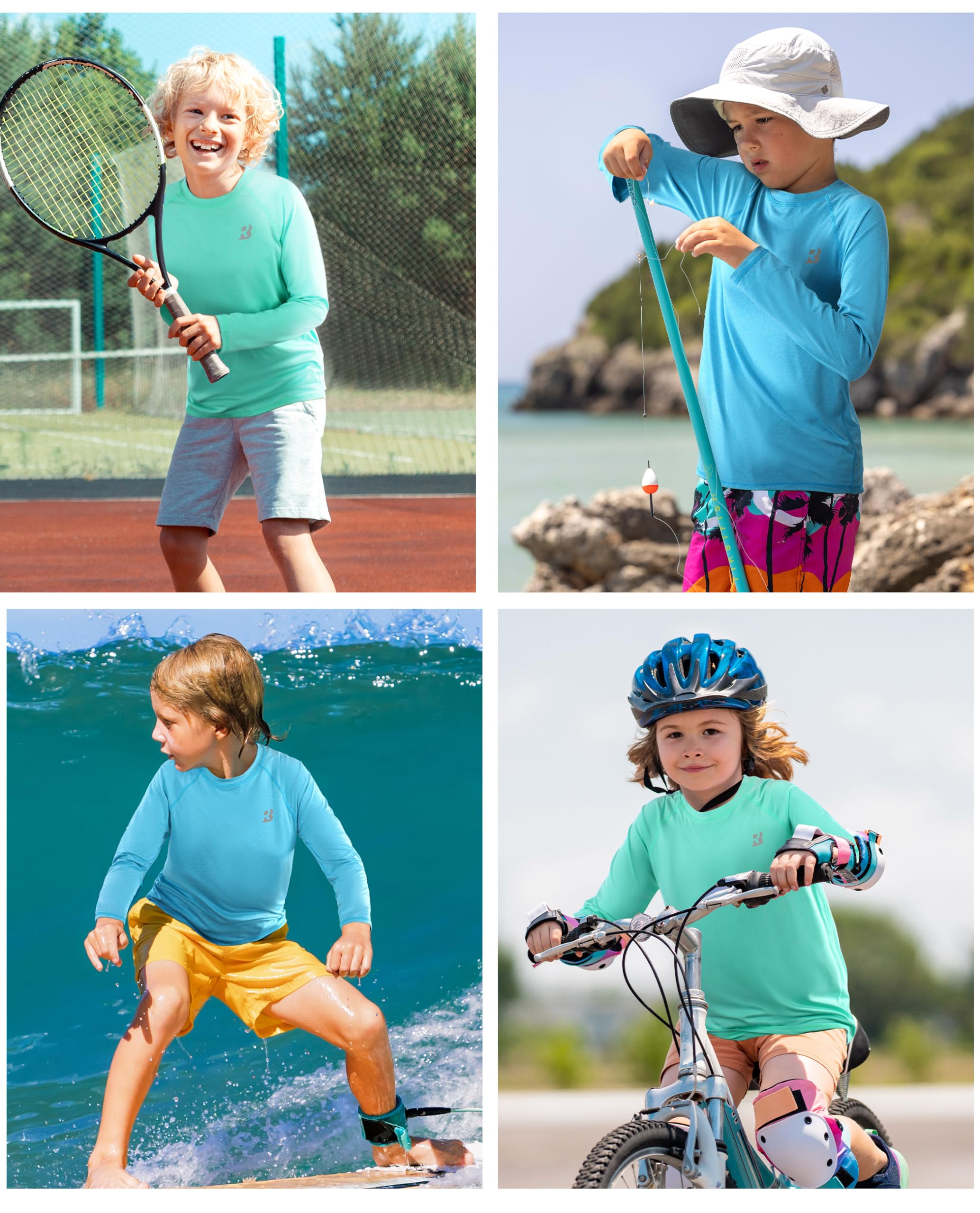Roadbox Boys UPF 50+ Sun Protection Long Sleeve Rash Guard Swim Shirt - Quick Dry UV Swimwear for Kids & Youth - Perfect for Swimming, Surfing, Beach & Outdoor Water Activities
