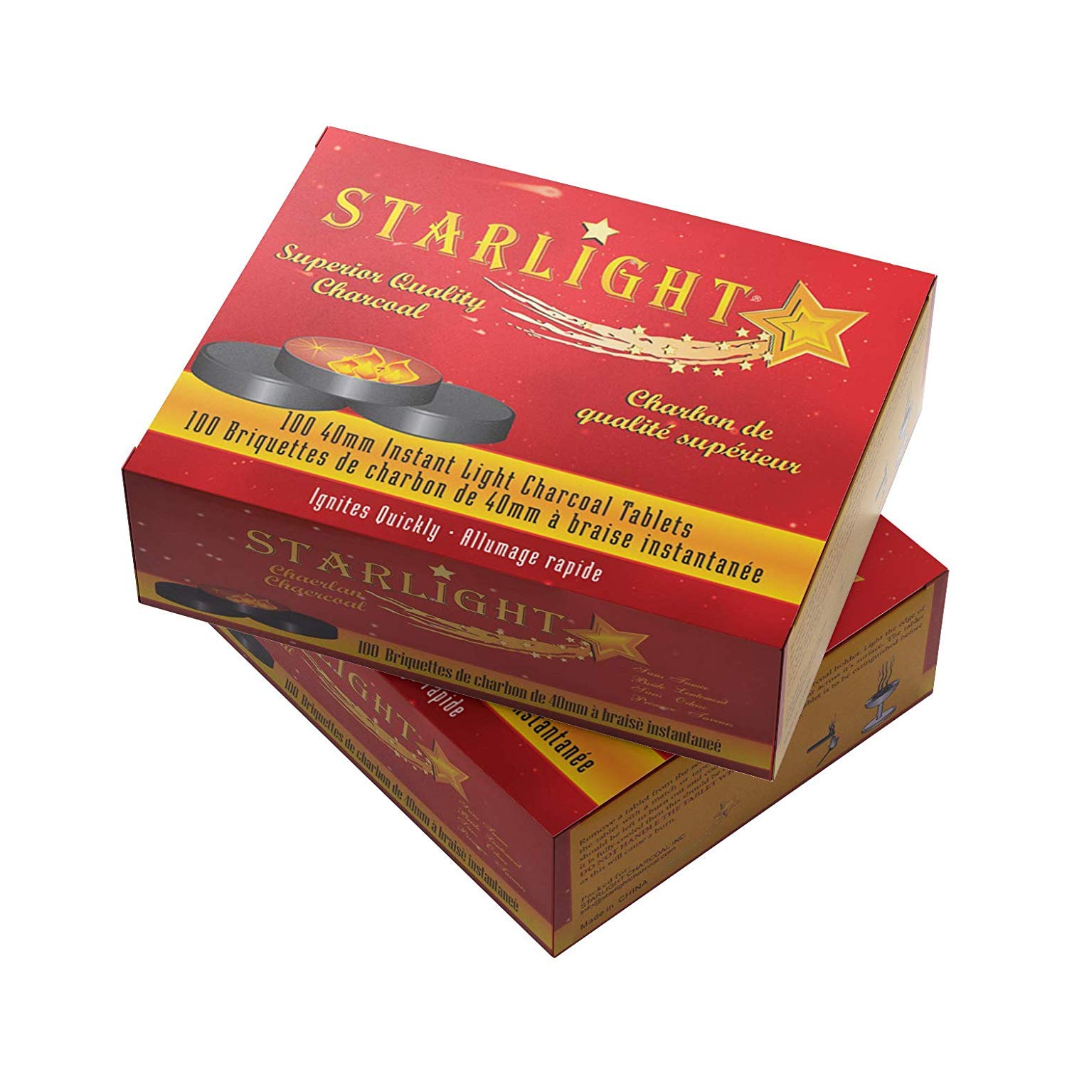 Starlight Charcoal Instant Light Charcoal Tablets 40mm - Quick Lighting BBQ Charcoal for Grilling, Camping & Outdoor Cooking
