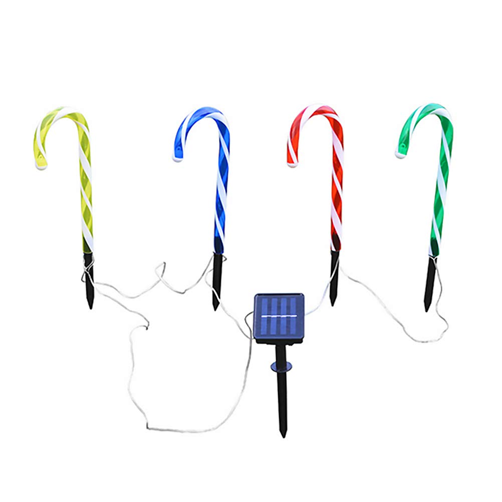 SHERCHPRY 4-Pack Solar Powered Christmas Candy Cane LED Lights - Outdoor Waterproof Holiday Yard Decorations for Garden, Pathway, and Festive Home Decor