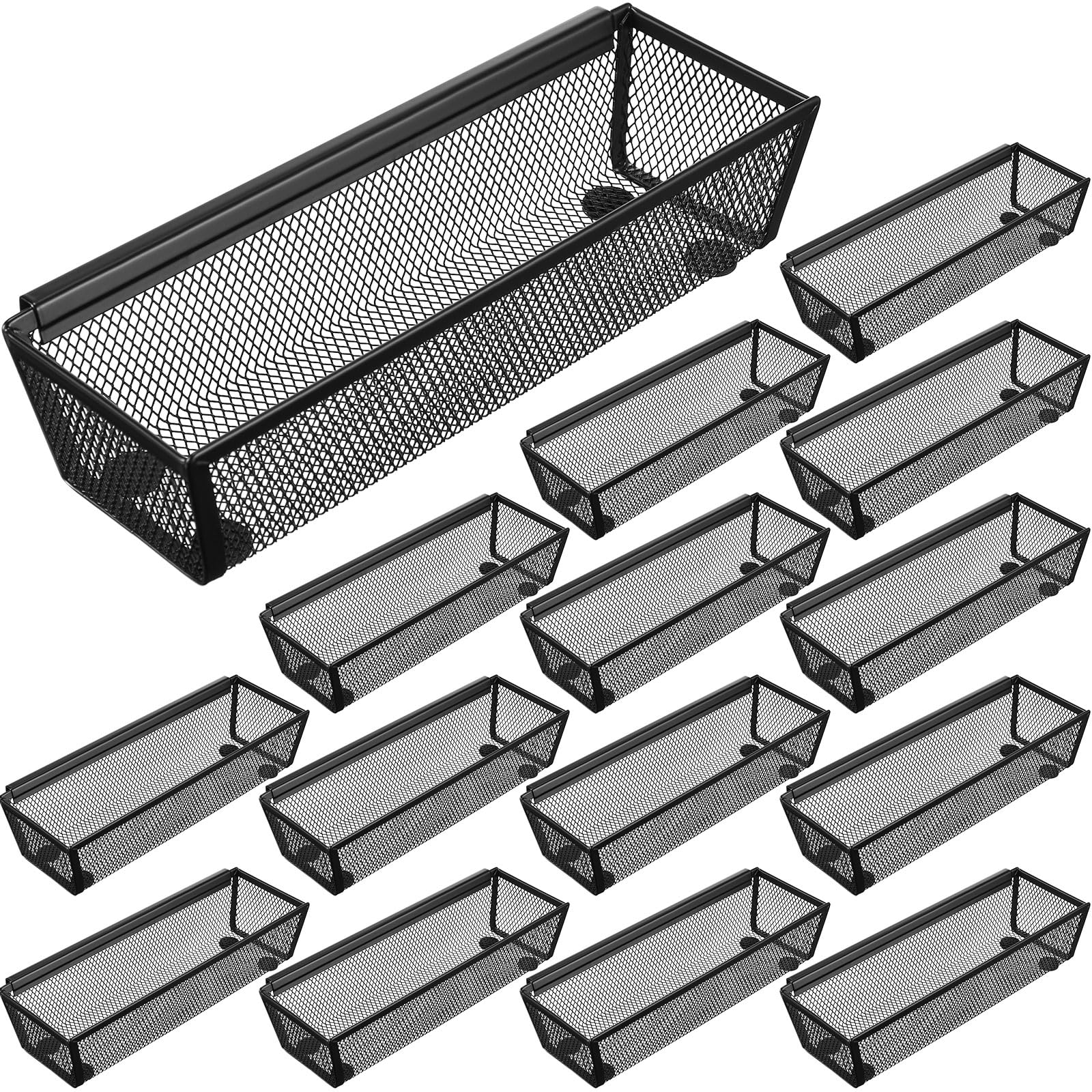 Chumia 10-Piece Silverware Drawer Organizer Set - Mesh Kitchen Utensil Tray with Interlocking Arms for Forks, Spoons, Knives & Makeup - 9 x 3 x 2 Inches - Perfect for Kitchen Drawer & Bathroom Storage Organization